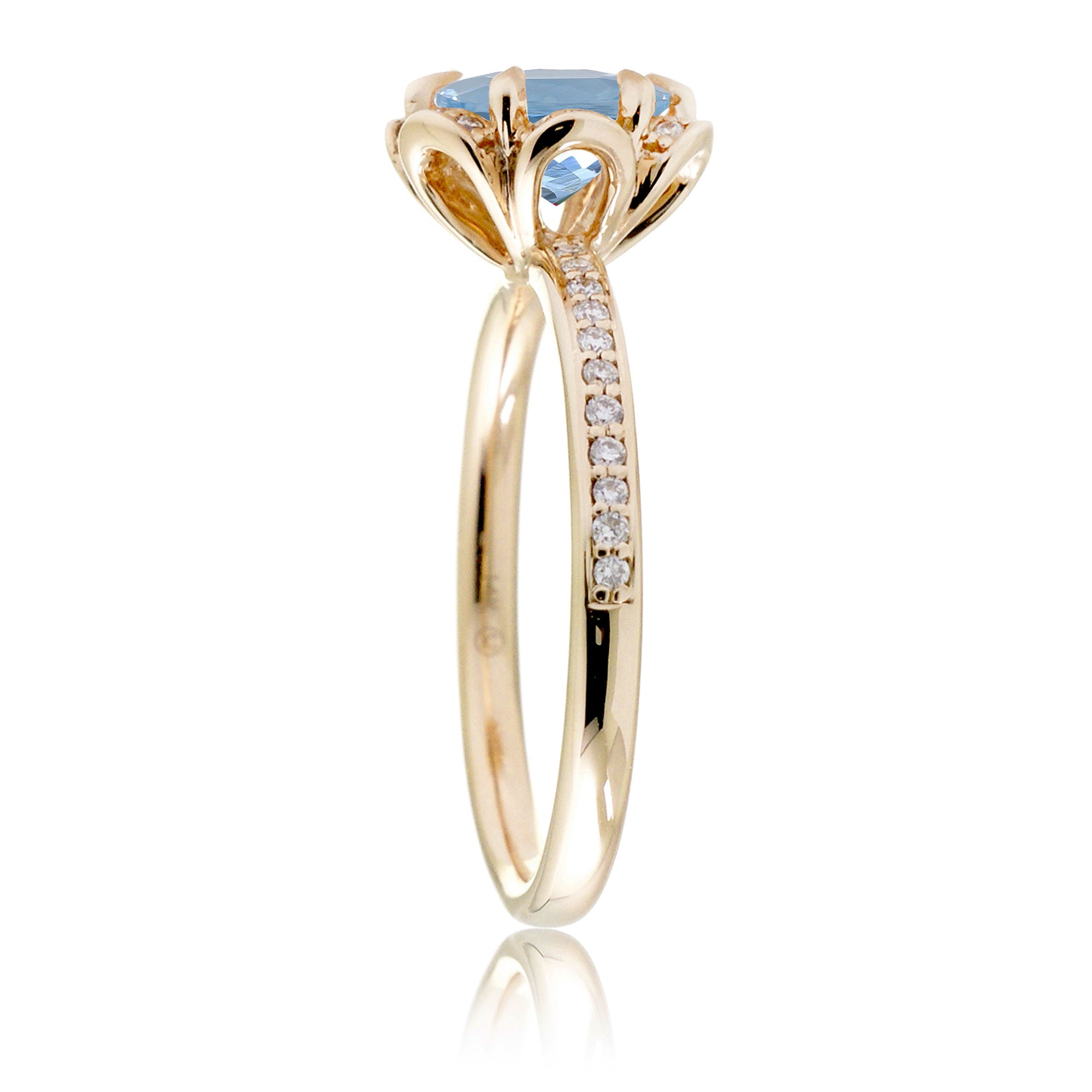 Aquamarine ring March birthstone diamond accent yellow gold