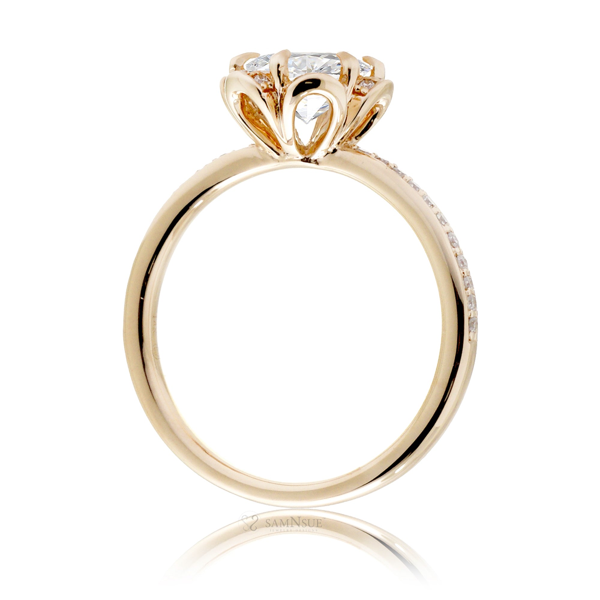 Flower design diamond engagement ring yellow gold