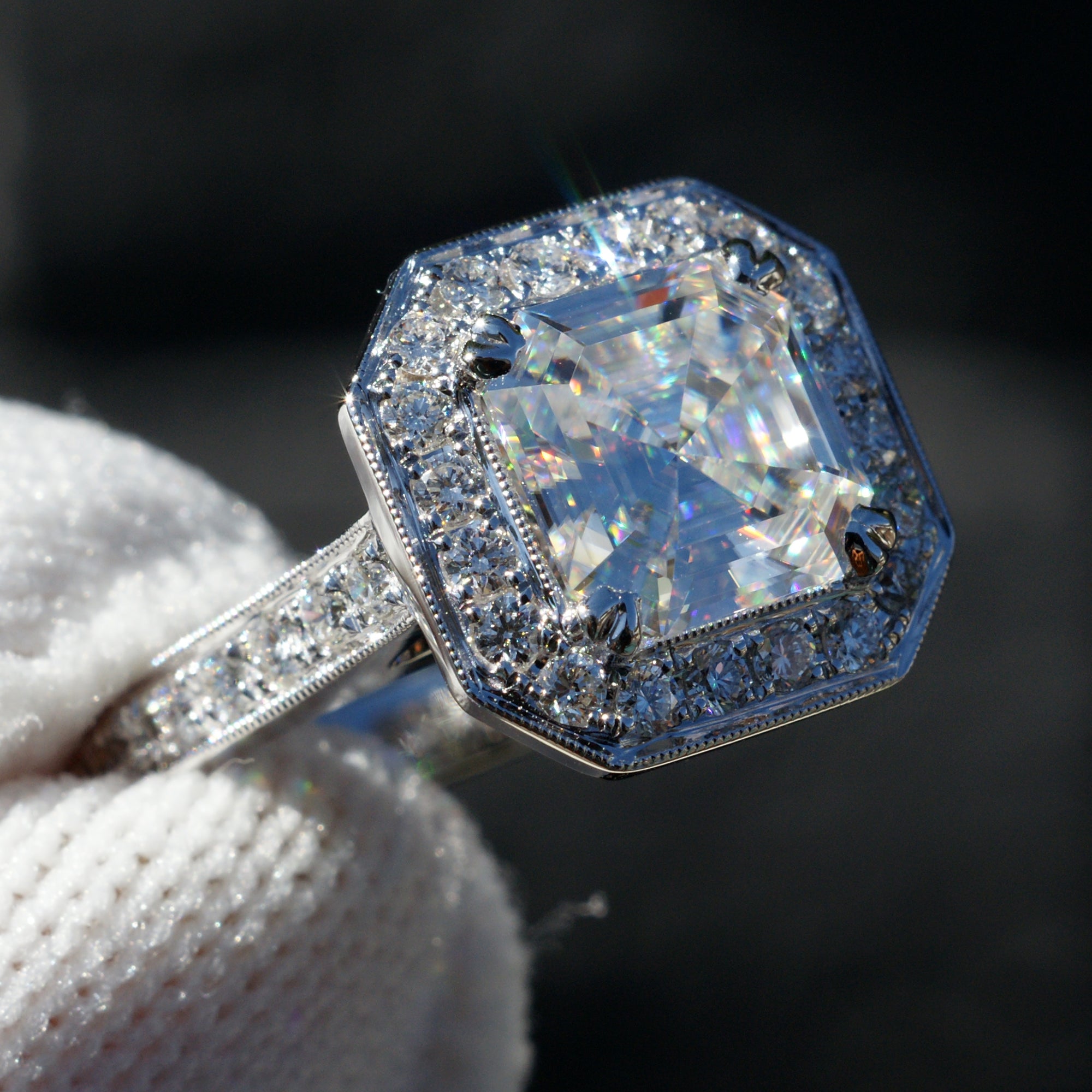 The Aretha Asscher Moissanite Diamond Wedding Set