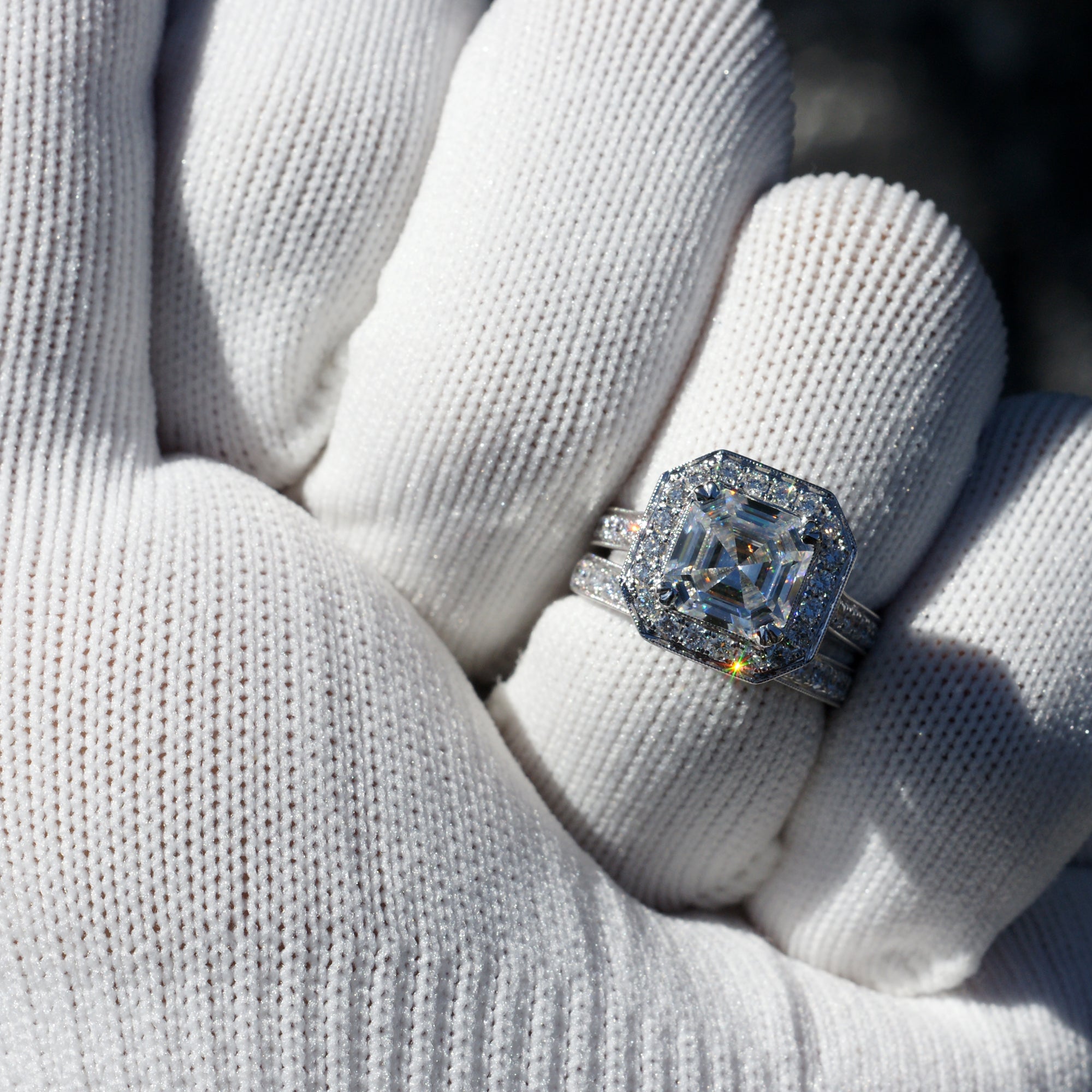 The Aretha Asscher Moissanite Diamond Wedding Set