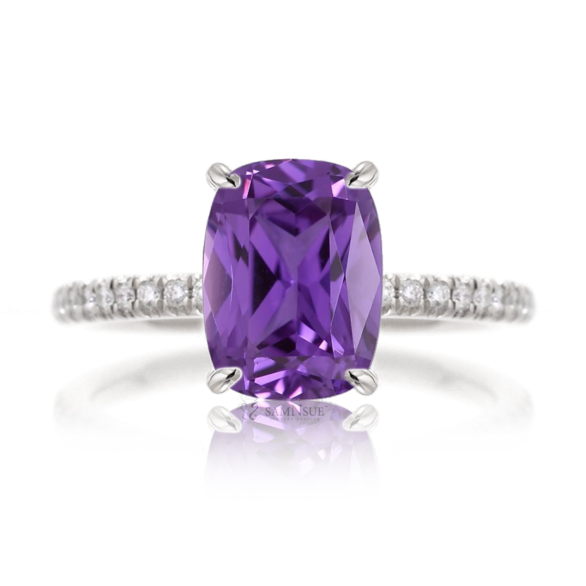The Ava Cushion Cut Purple Sapphire Ring (Amethyst)