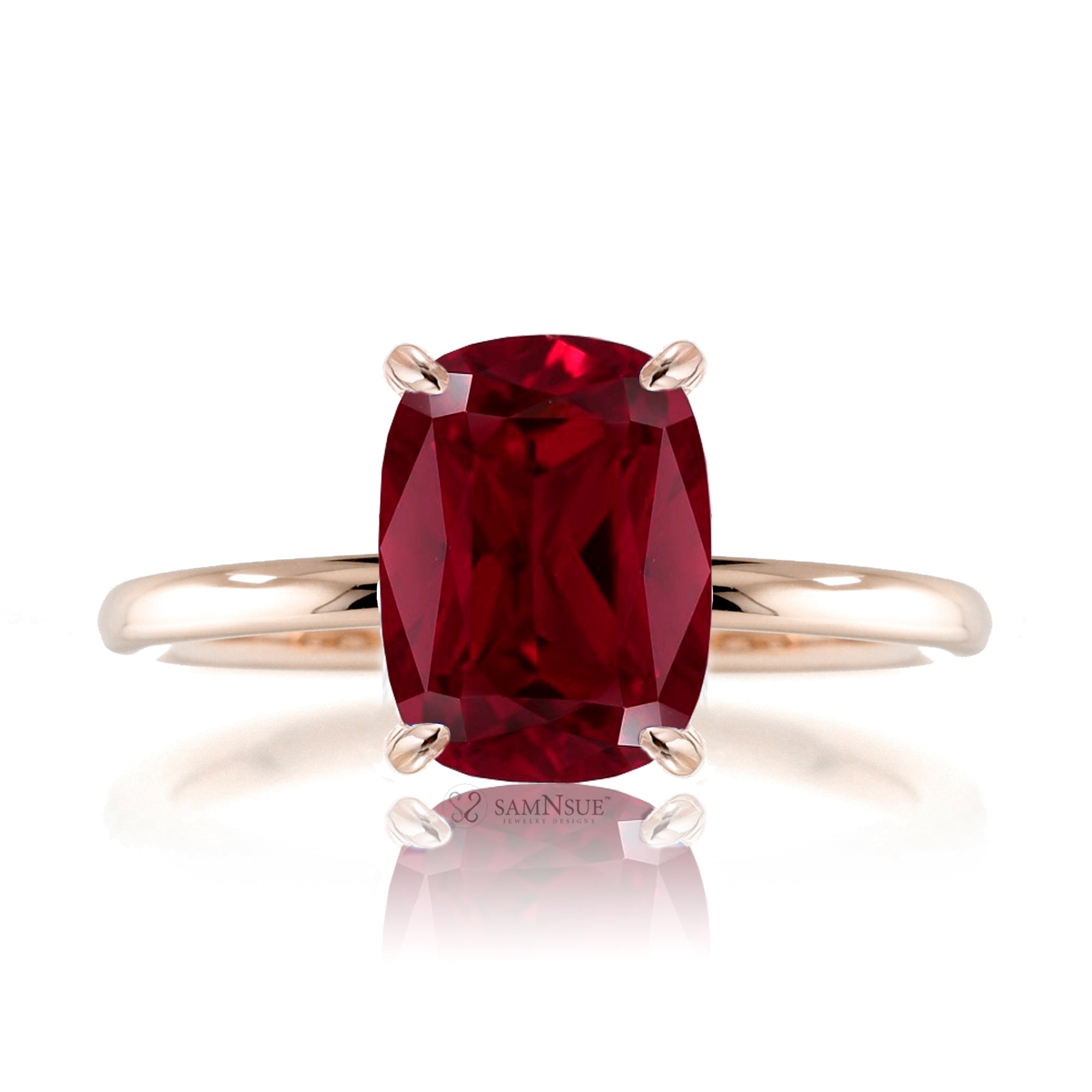 Cushion cut ruby diamond engagement ring rose gold - the Ava