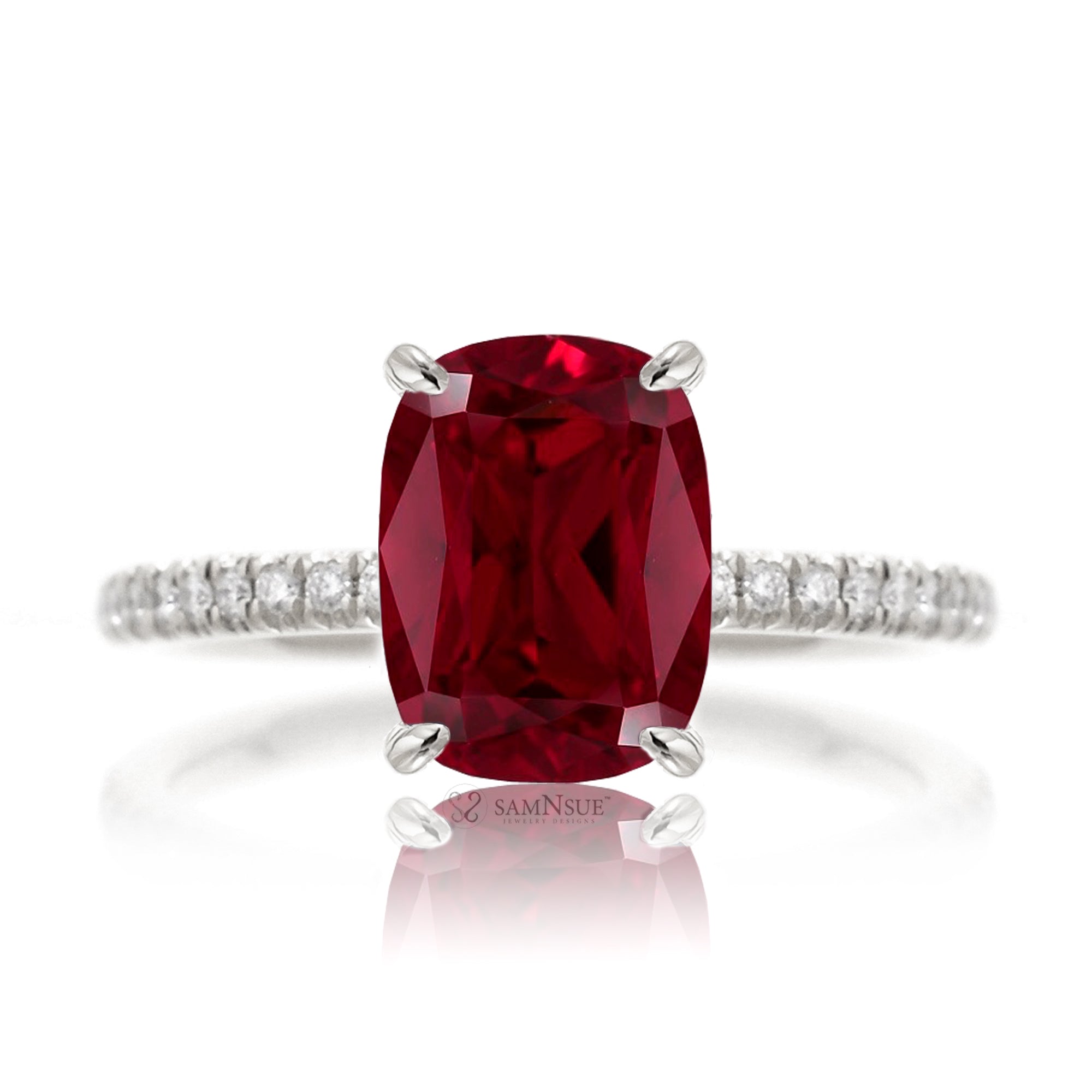 Cushion cut ruby diamond engagement ring white gold - the Ava