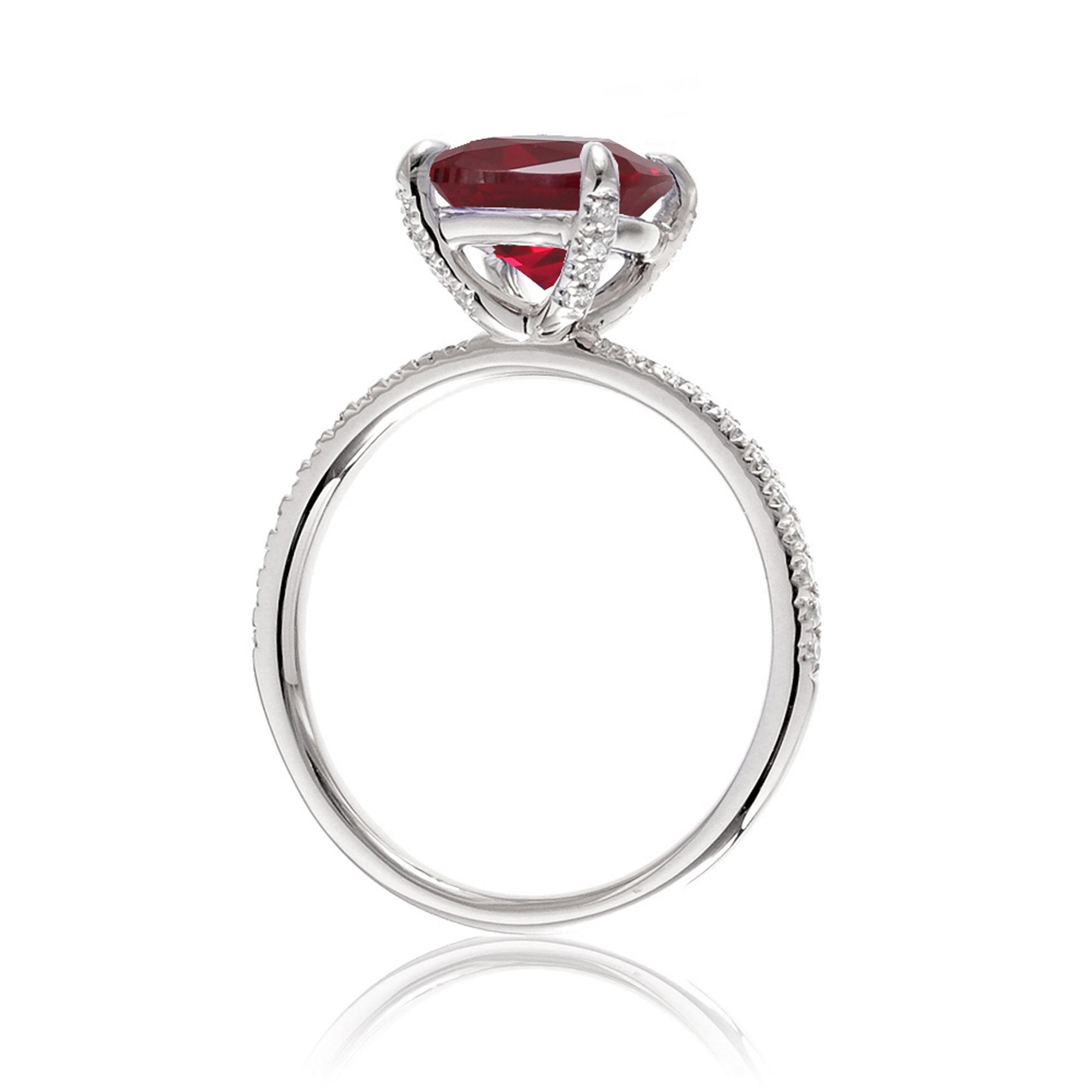 Cushion cut ruby diamond engagement ring white gold - the Ava