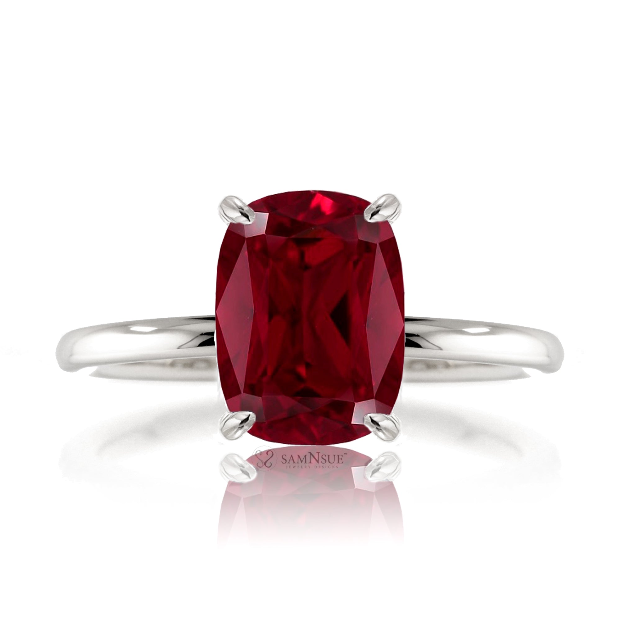 Cushion cut ruby diamond engagement ring white gold - the Ava