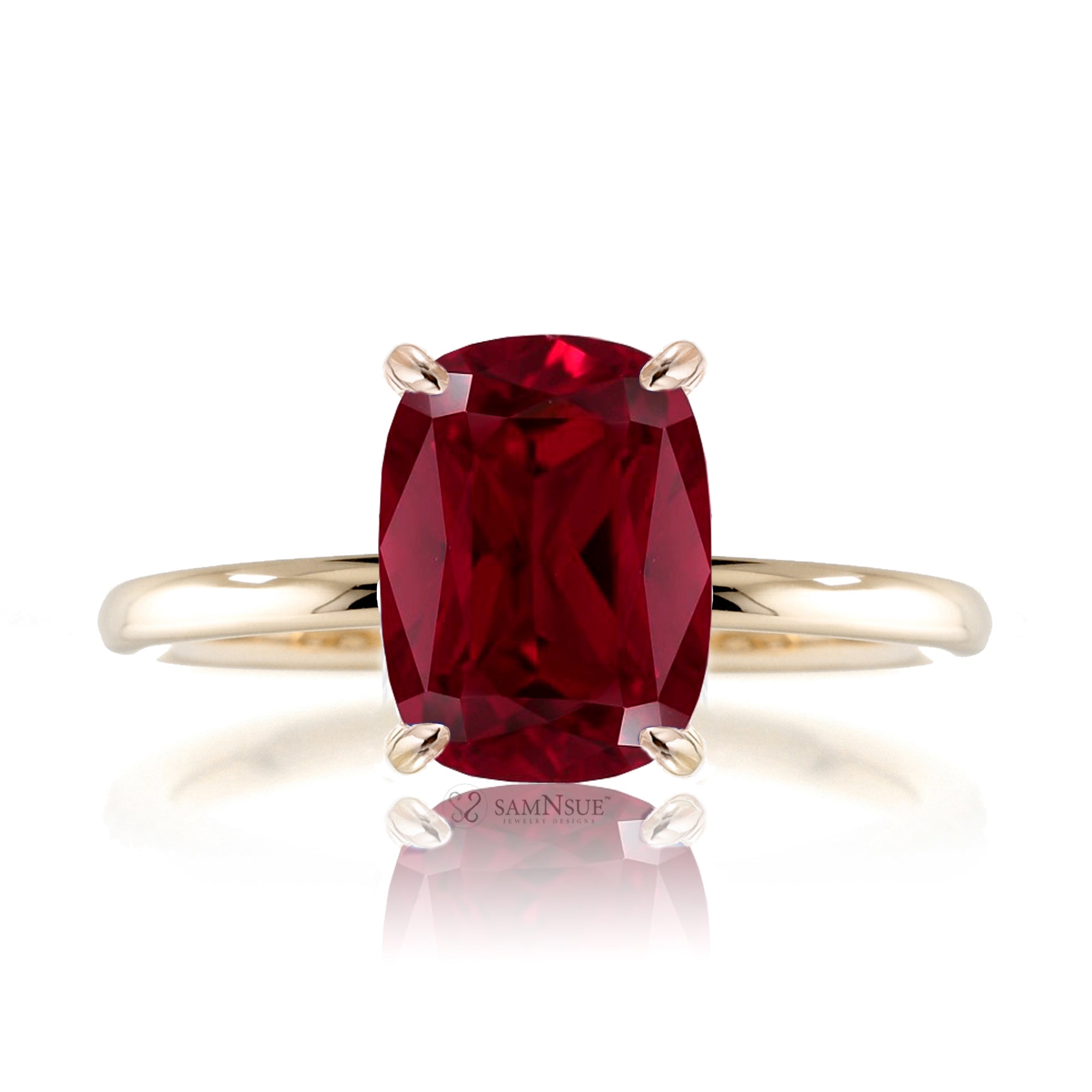 Cushion cut ruby diamond engagement ring yellow gold - the Ava