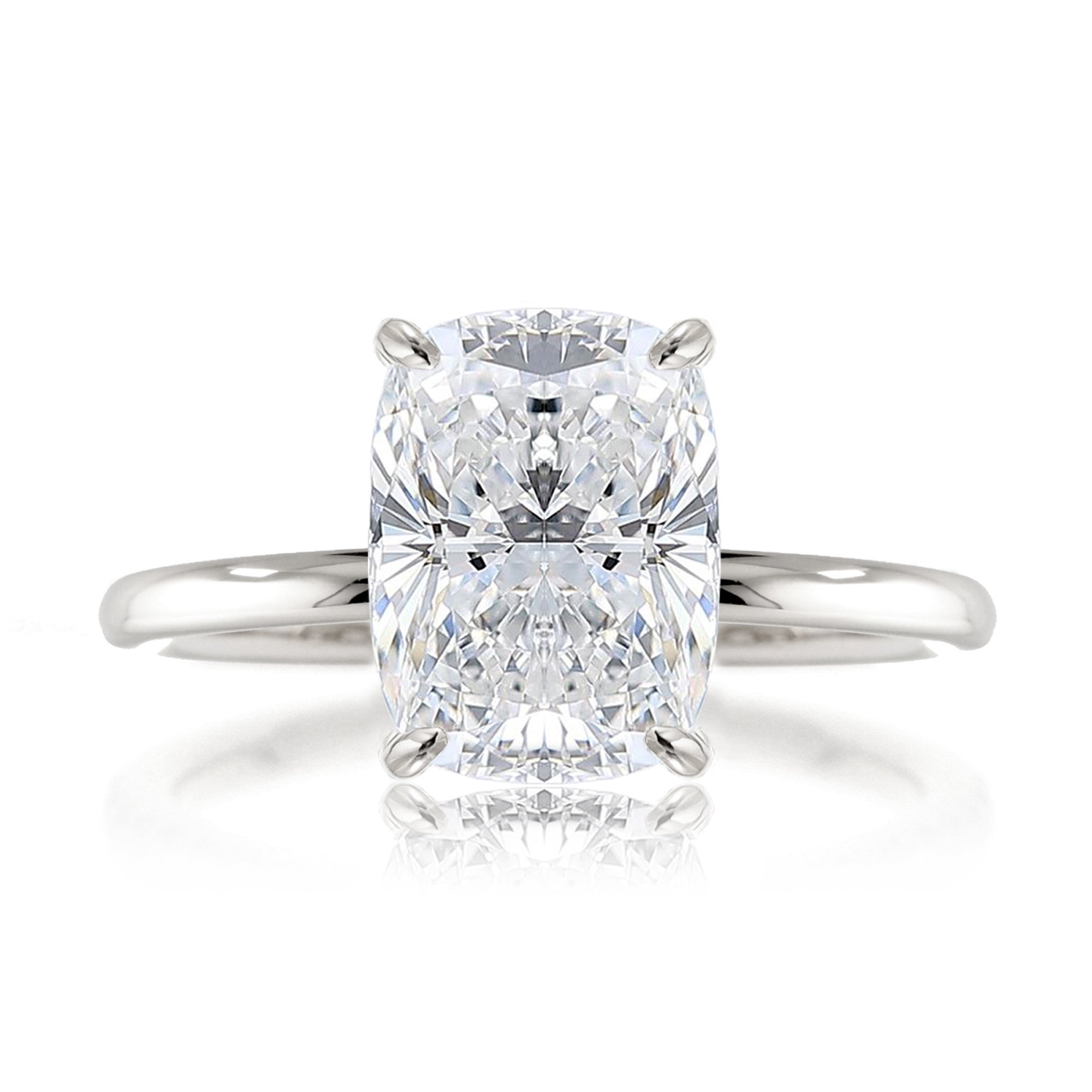Cushion cut lab-grown diamond engagement ring white gold - The Ava solid band