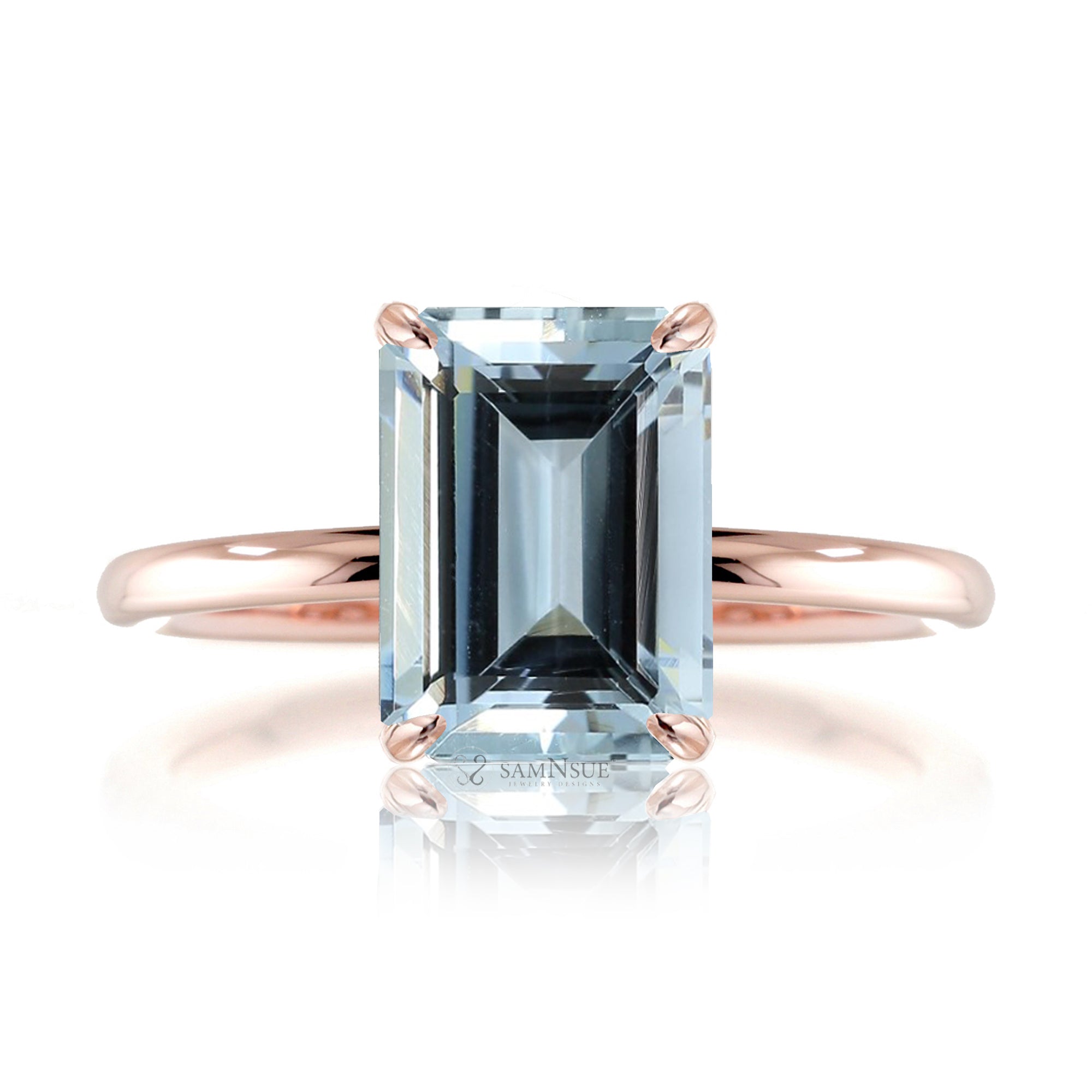 The Ava Emerald Cut Aquamarine Ring