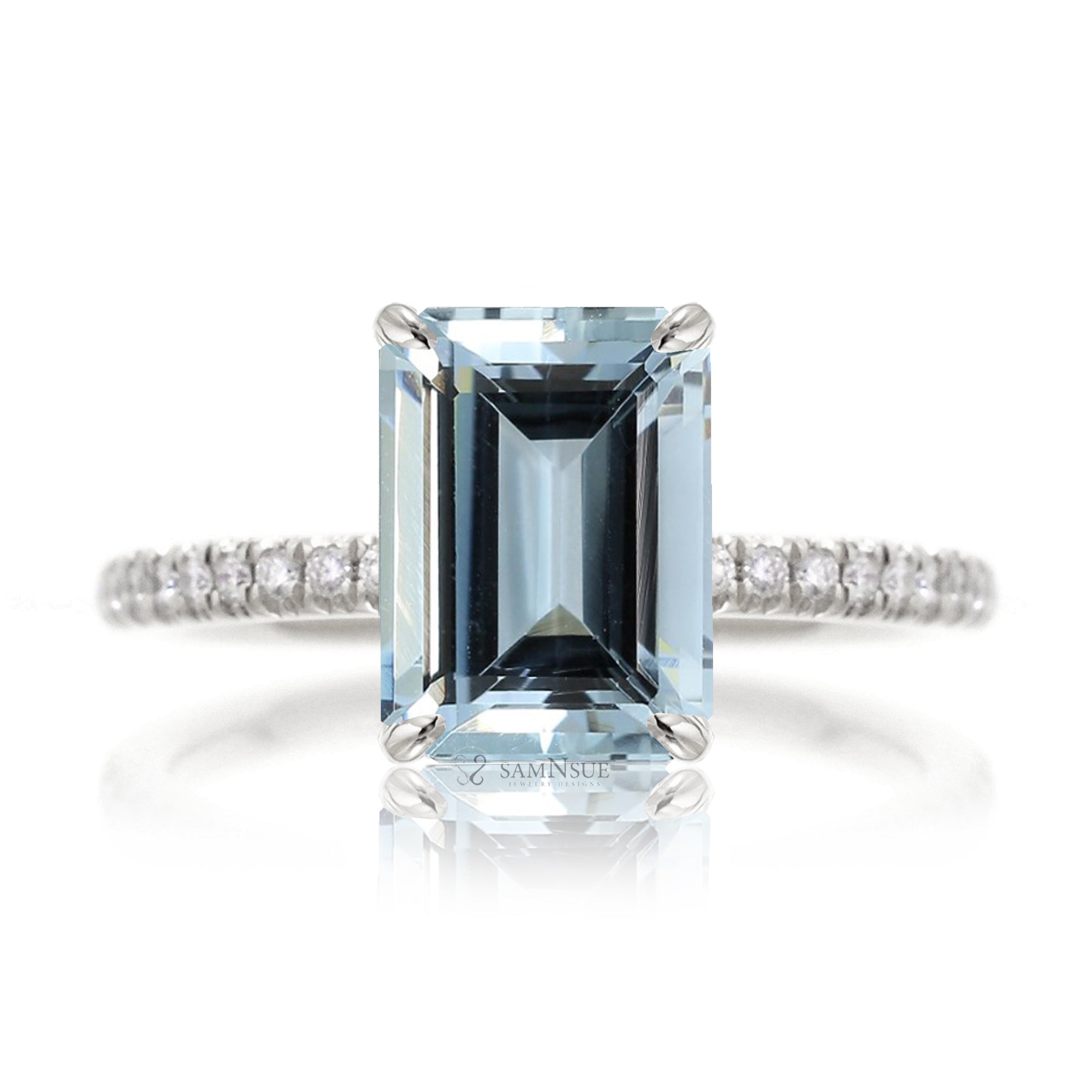 The Ava Emerald Cut Aquamarine Ring