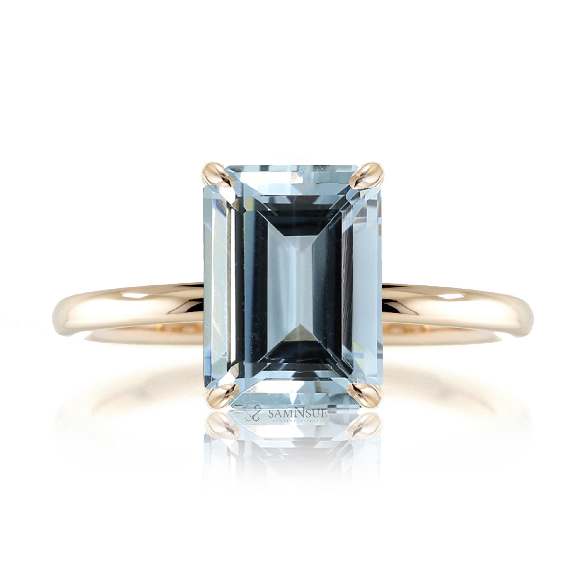 The Ava Emerald Cut Aquamarine Ring