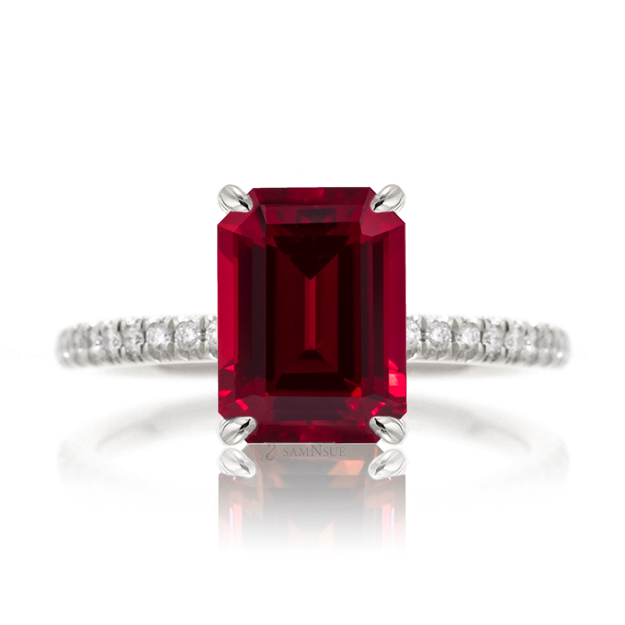 The Ava Emerald Cut Ruby Ring (Lab Grown)