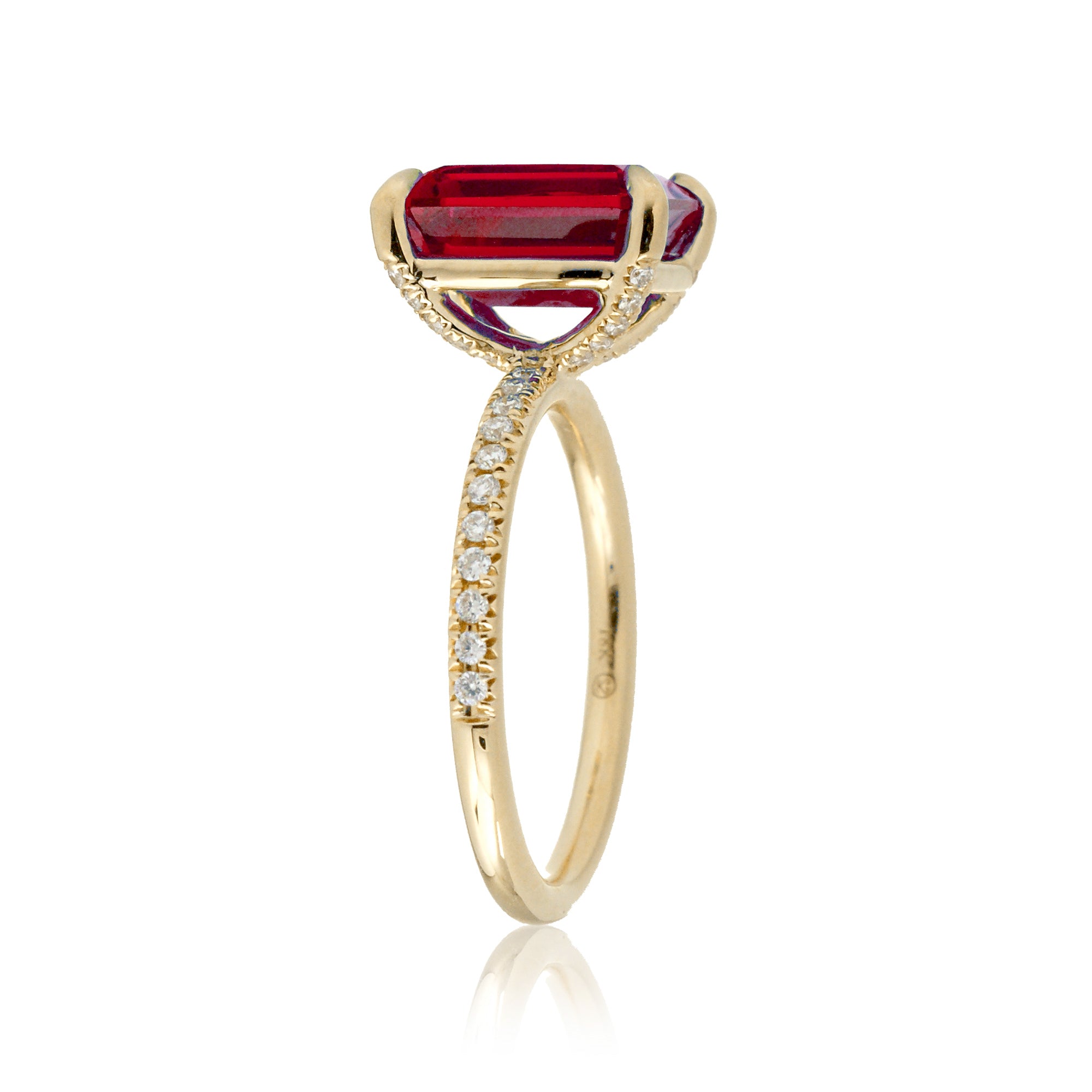 Emerald cut ruby diamond engagement ring yellow gold - the Ava