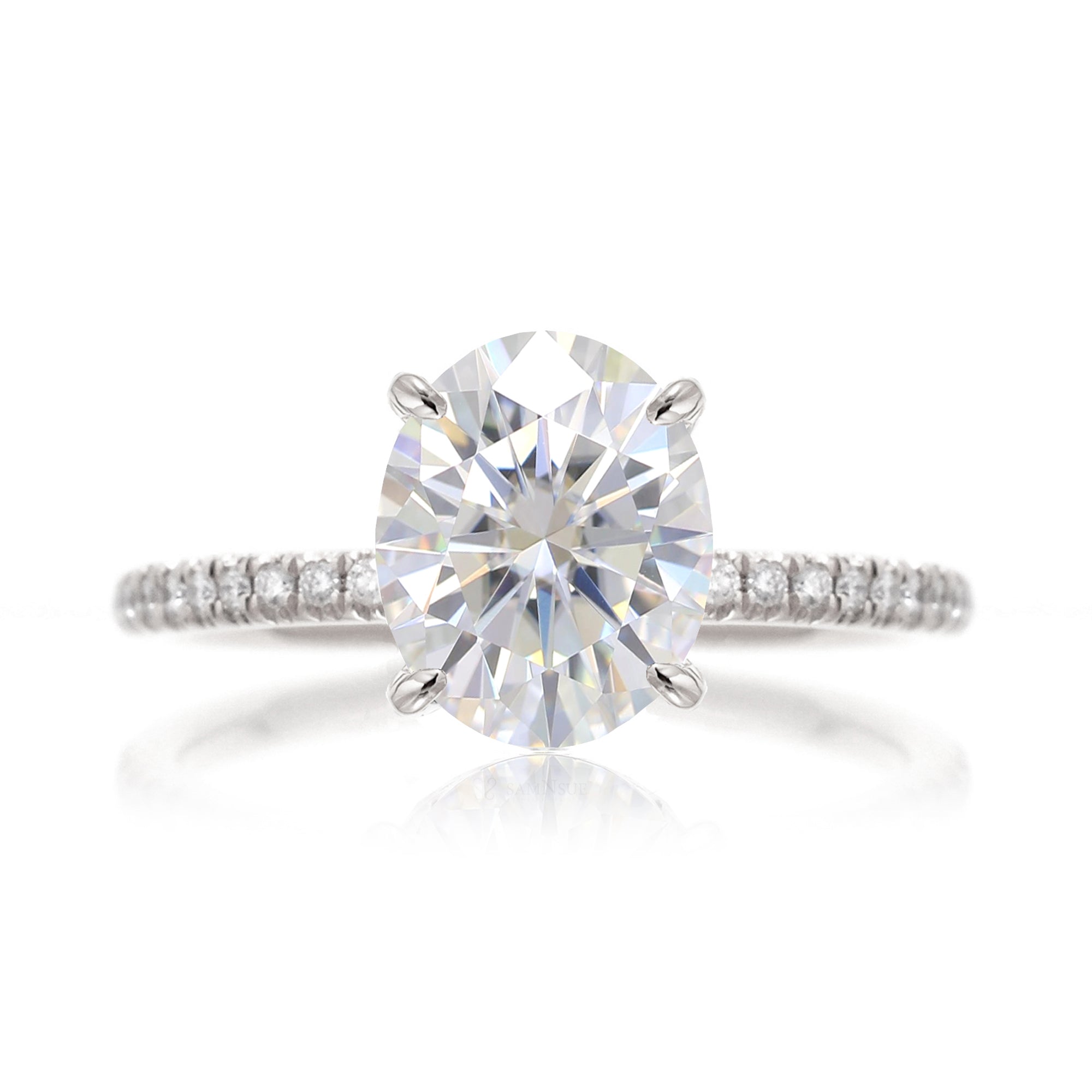 Oval cut moissanite diamond band engagement ring white gold - The Ava