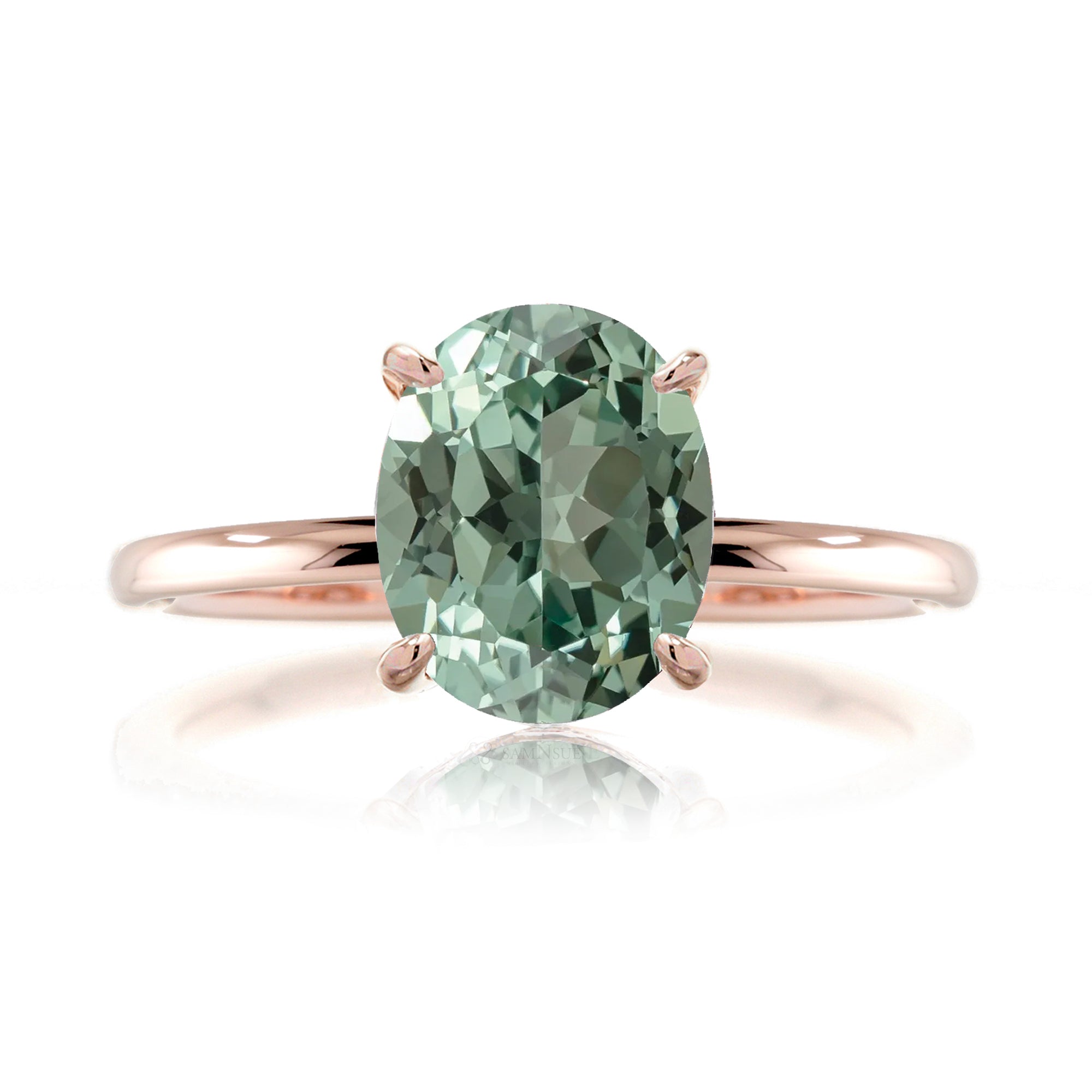 The Ava Oval Green Sapphire Ring (Lab-Grown)