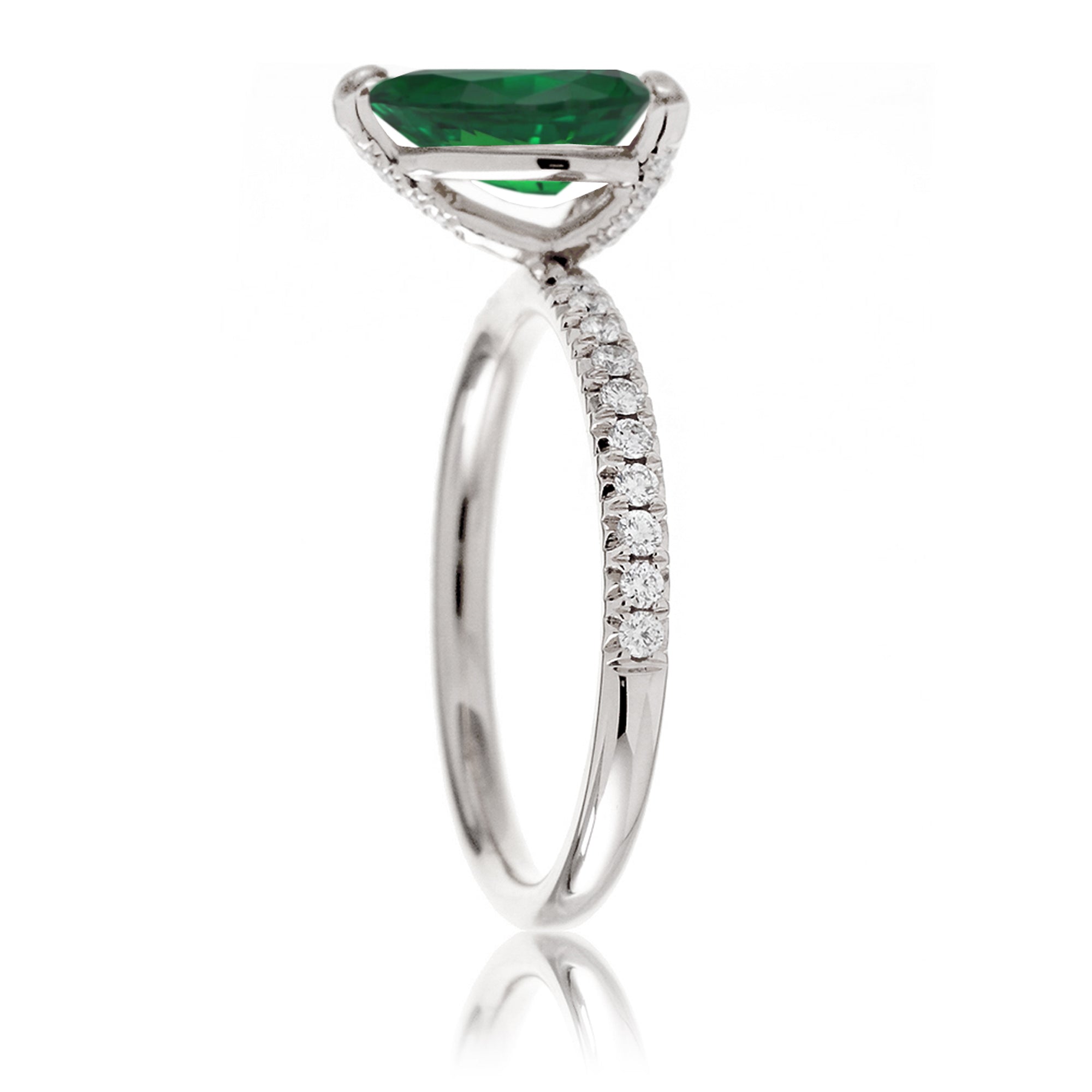 Pear green emerald diamond band engagement ring white gold - the Ava