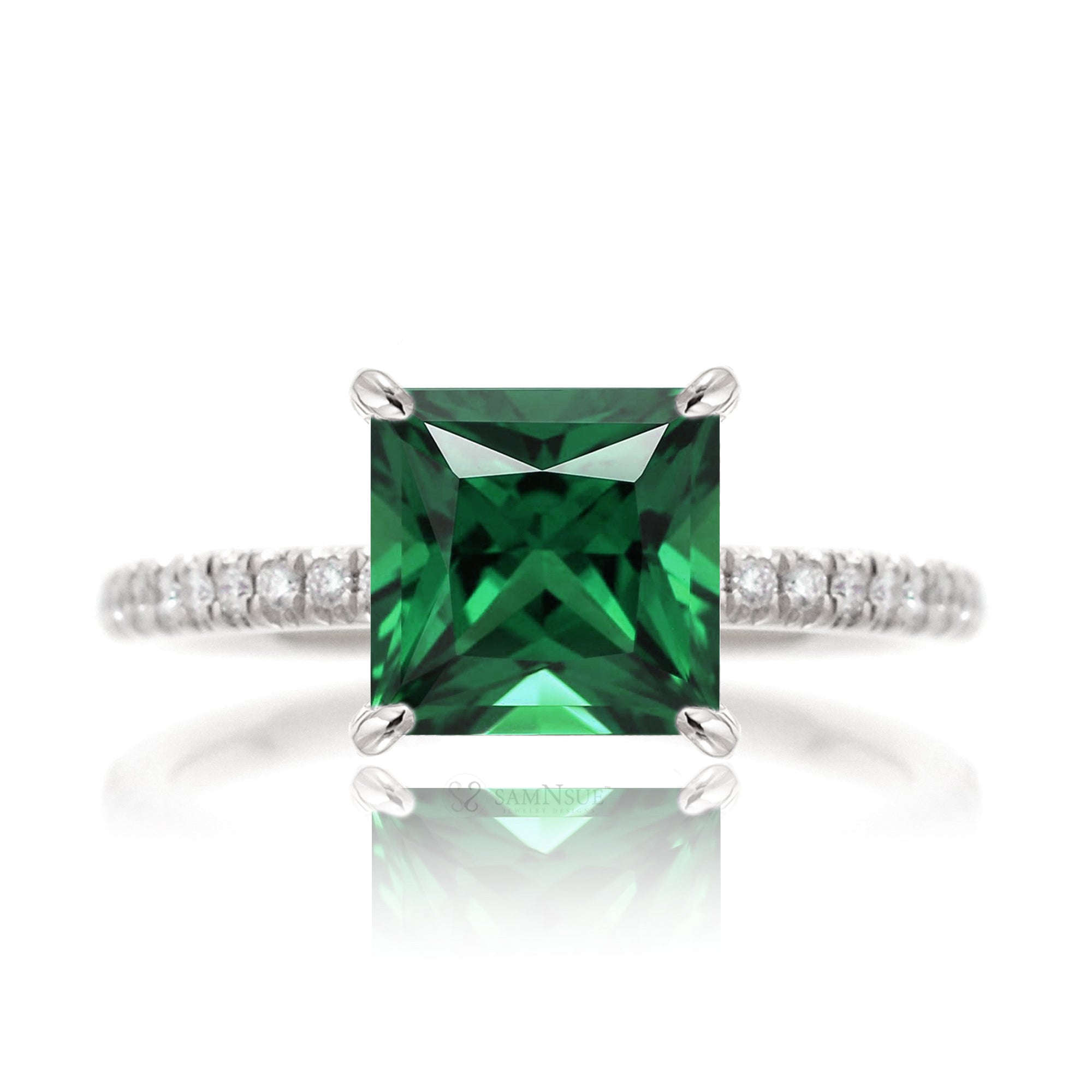 The Ava Princess Cut Emerald Ring (Lab Grown)