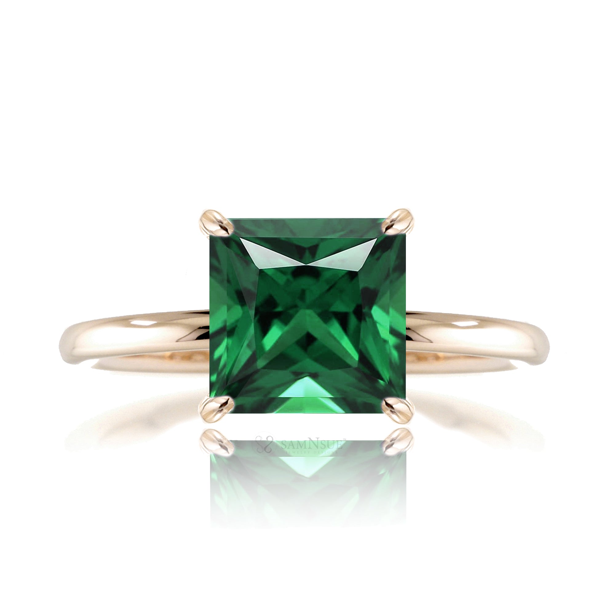 The Ava Princess Cut Emerald Ring (Lab Grown)