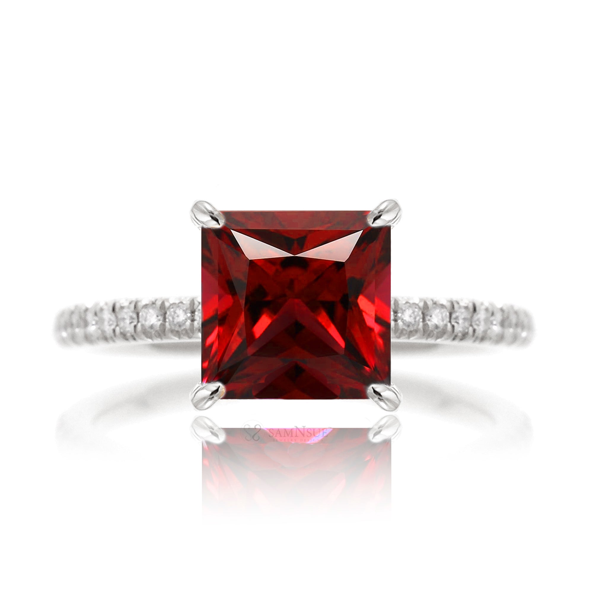 The Ava Princess Cut Ruby Ring (Lab Grown)