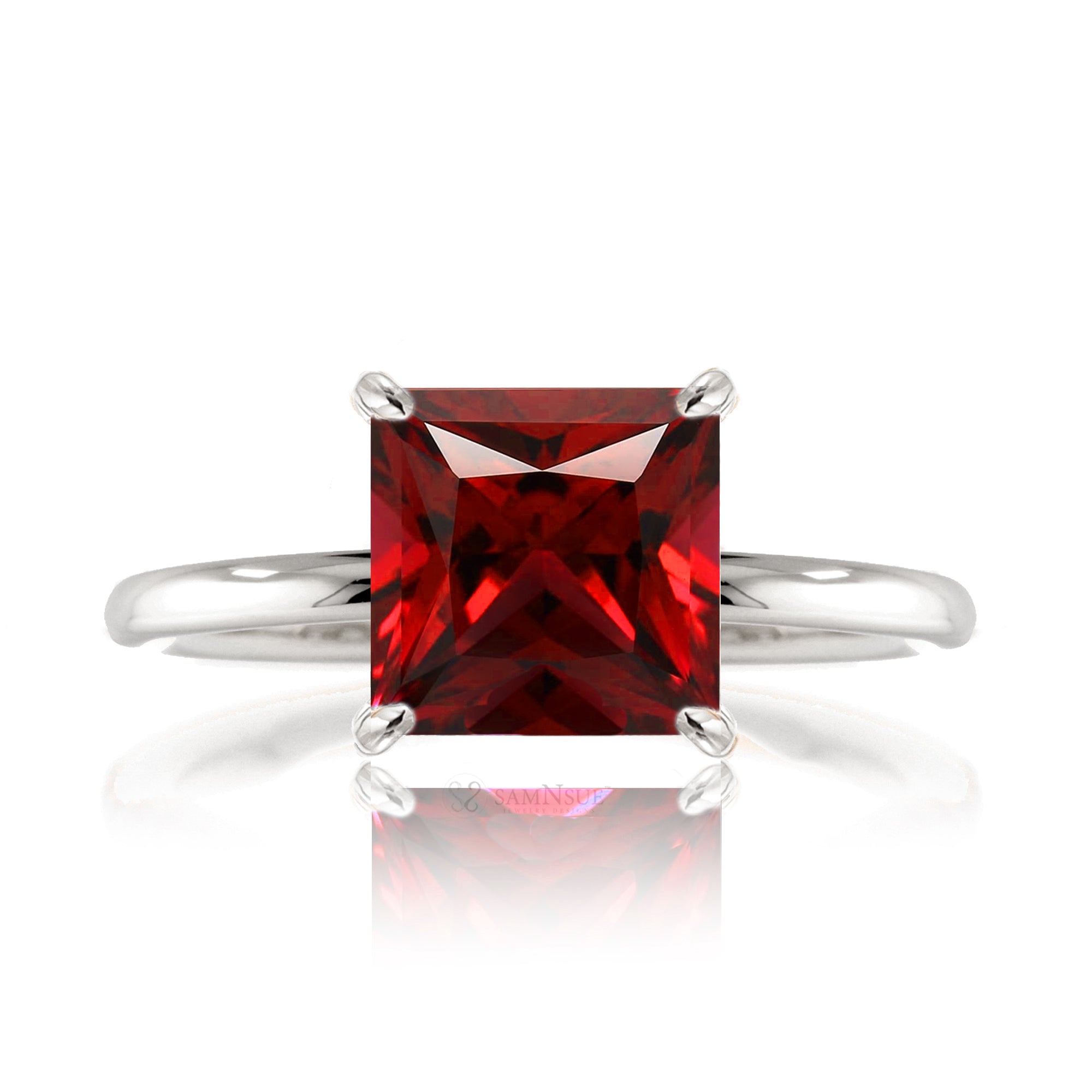 The Ava Princess Cut Ruby Ring (Lab Grown)