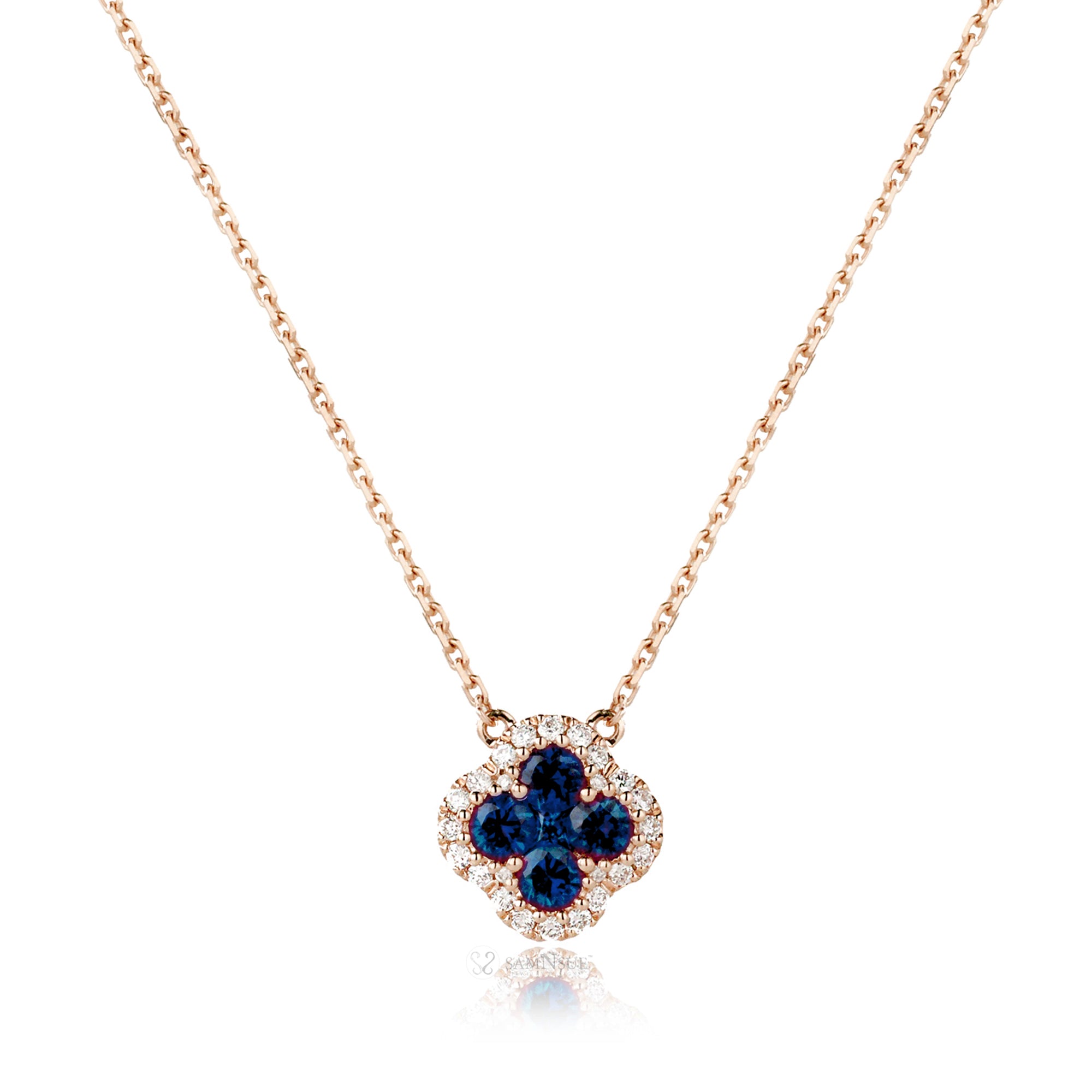 Clover Cluster Lab-Grown Blue Sapphire Diamond Necklace