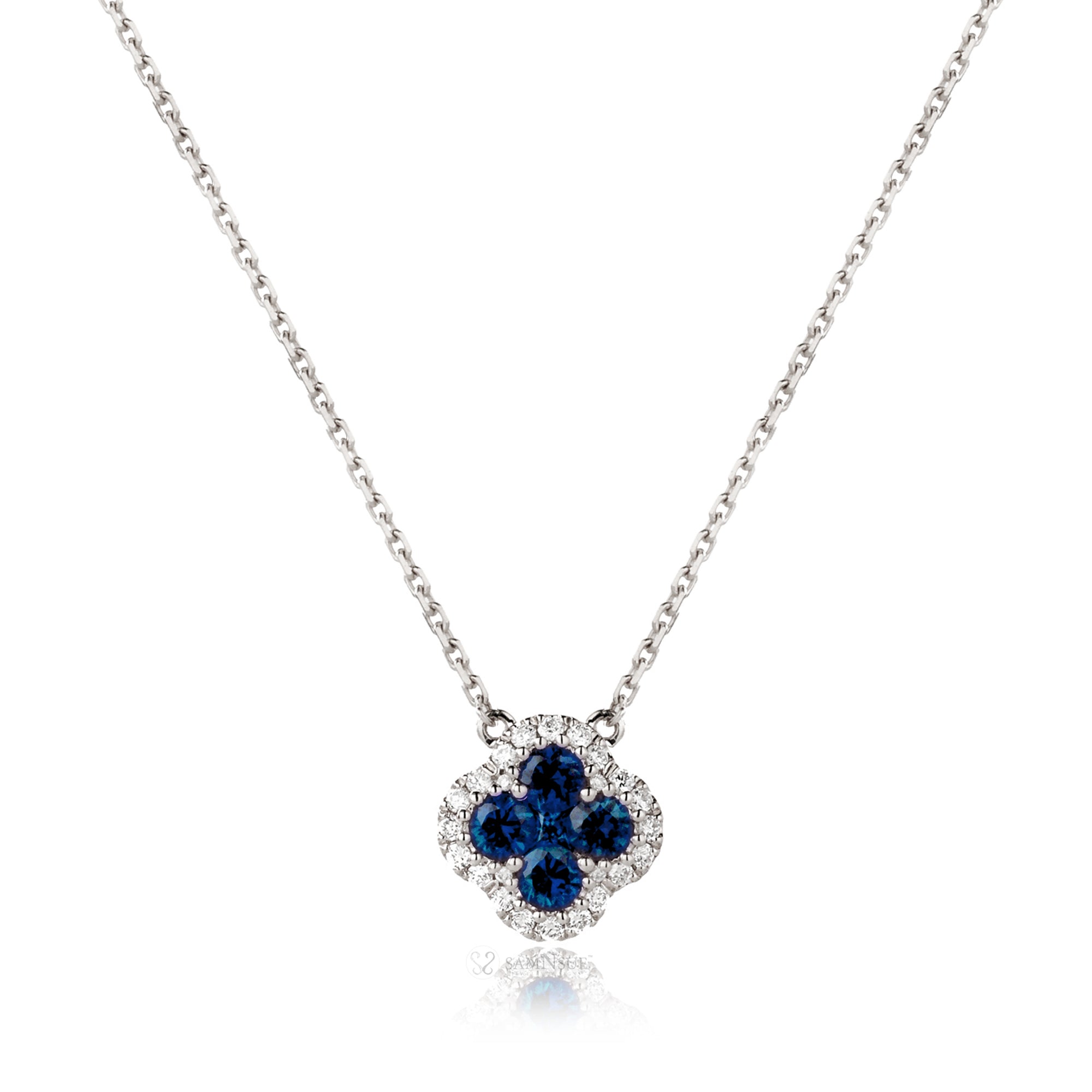 Clover Cluster Lab-Grown Blue Sapphire Diamond Necklace