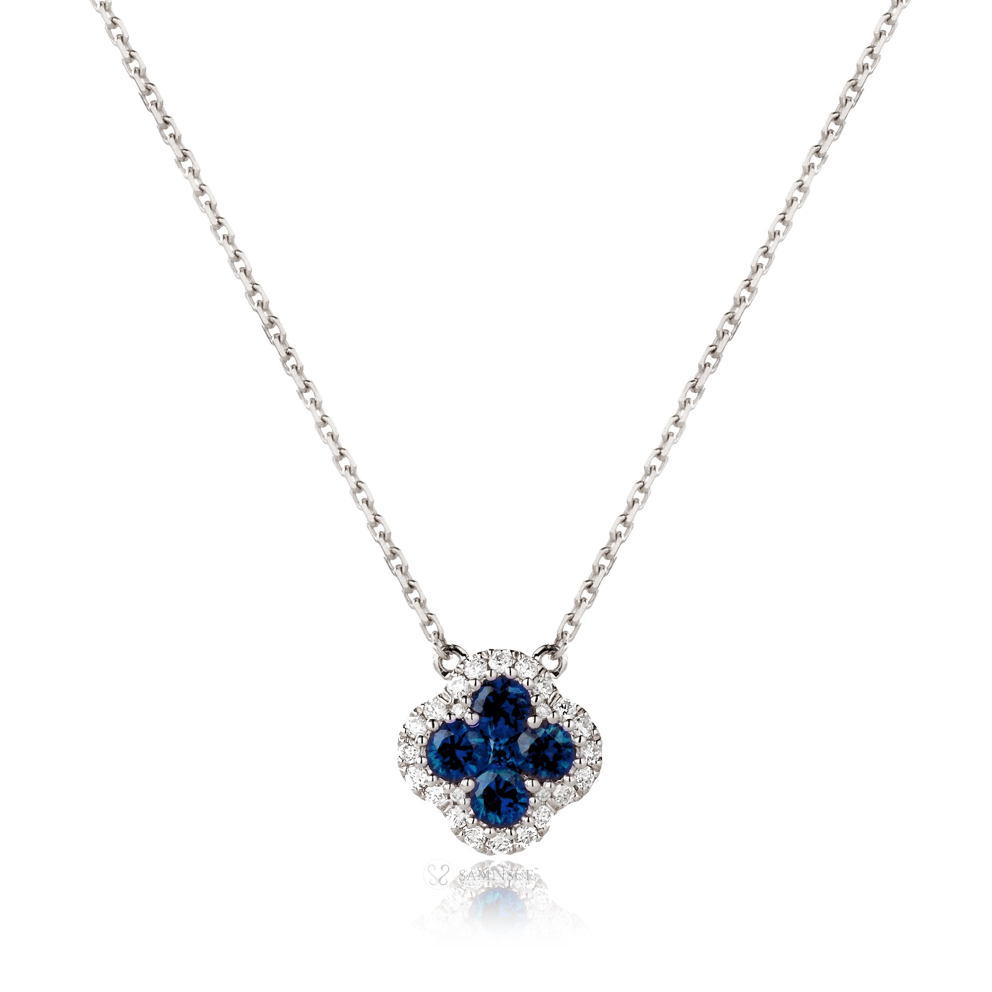 Clover Cluster Blue Sapphire Diamond Necklace