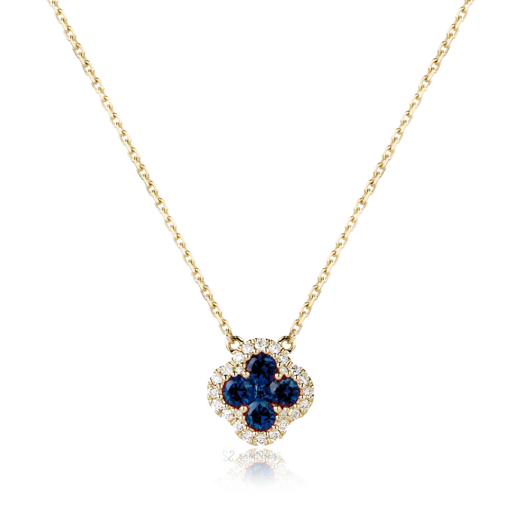 Clover Cluster Lab-Grown Blue Sapphire Diamond Necklace