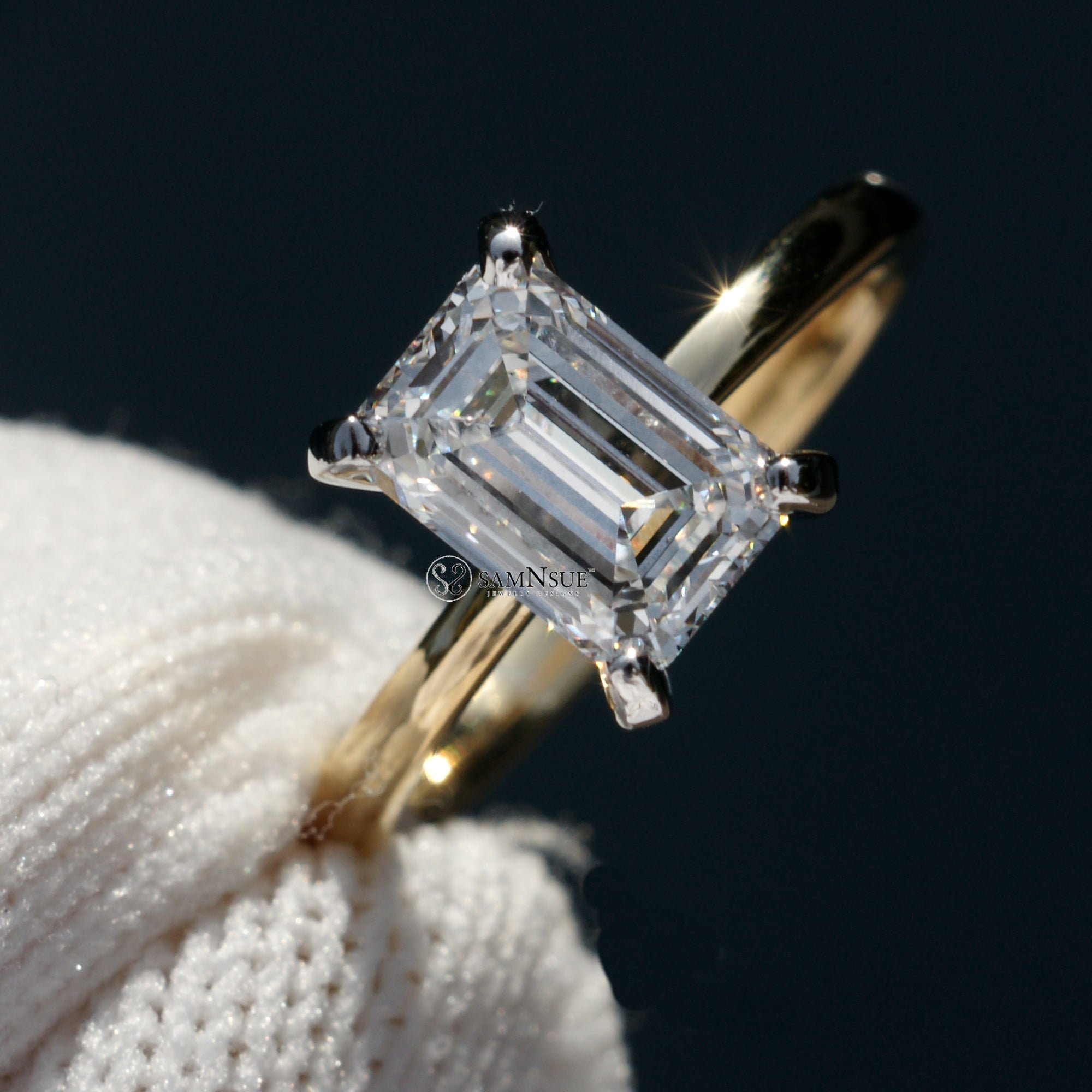 The Adeline Emerald Cut Diamond Ring Two Tone