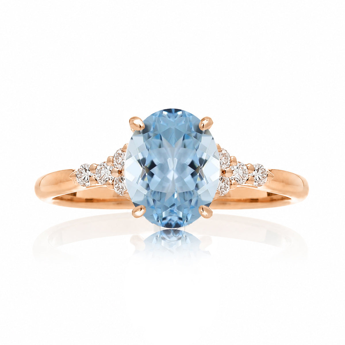 Oval aquamarine ring in rose gold with side diamonds all natural - the Chloe ring