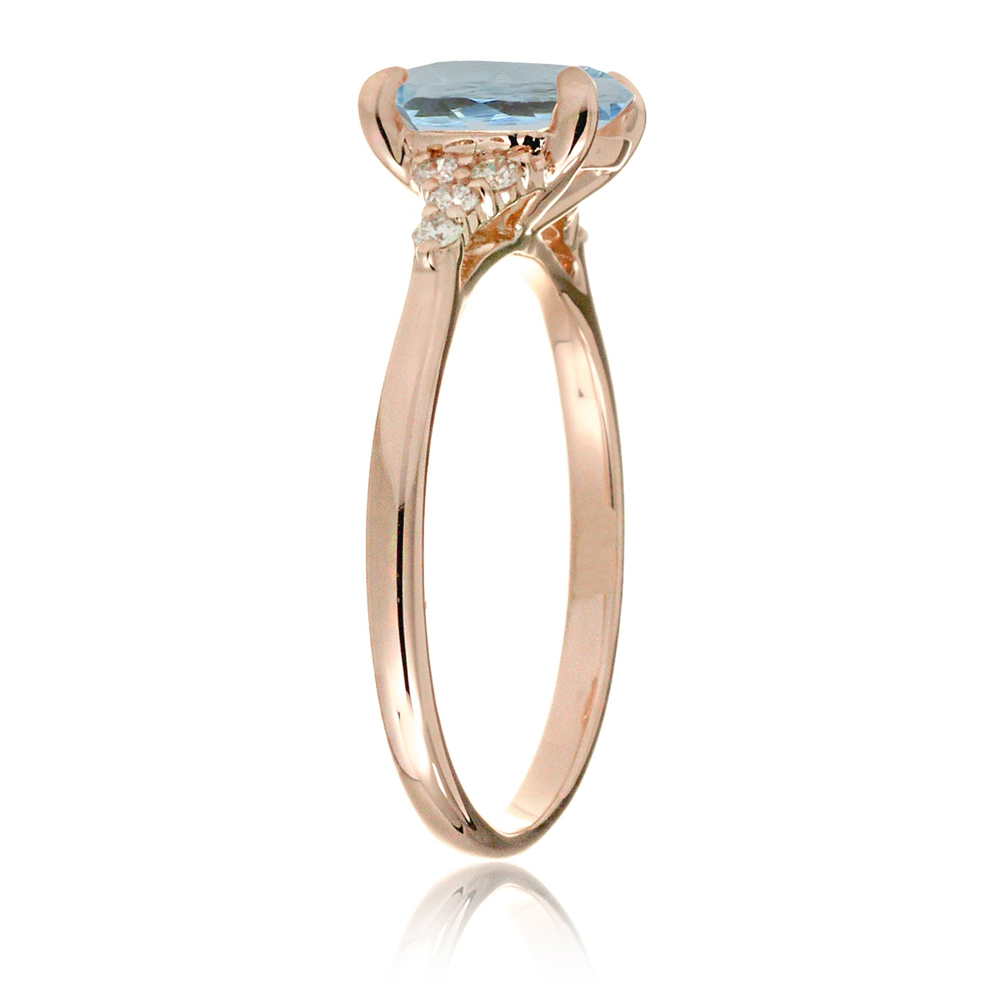 Oval aquamarine ring in rose gold with side diamonds all natural - the Chloe ring