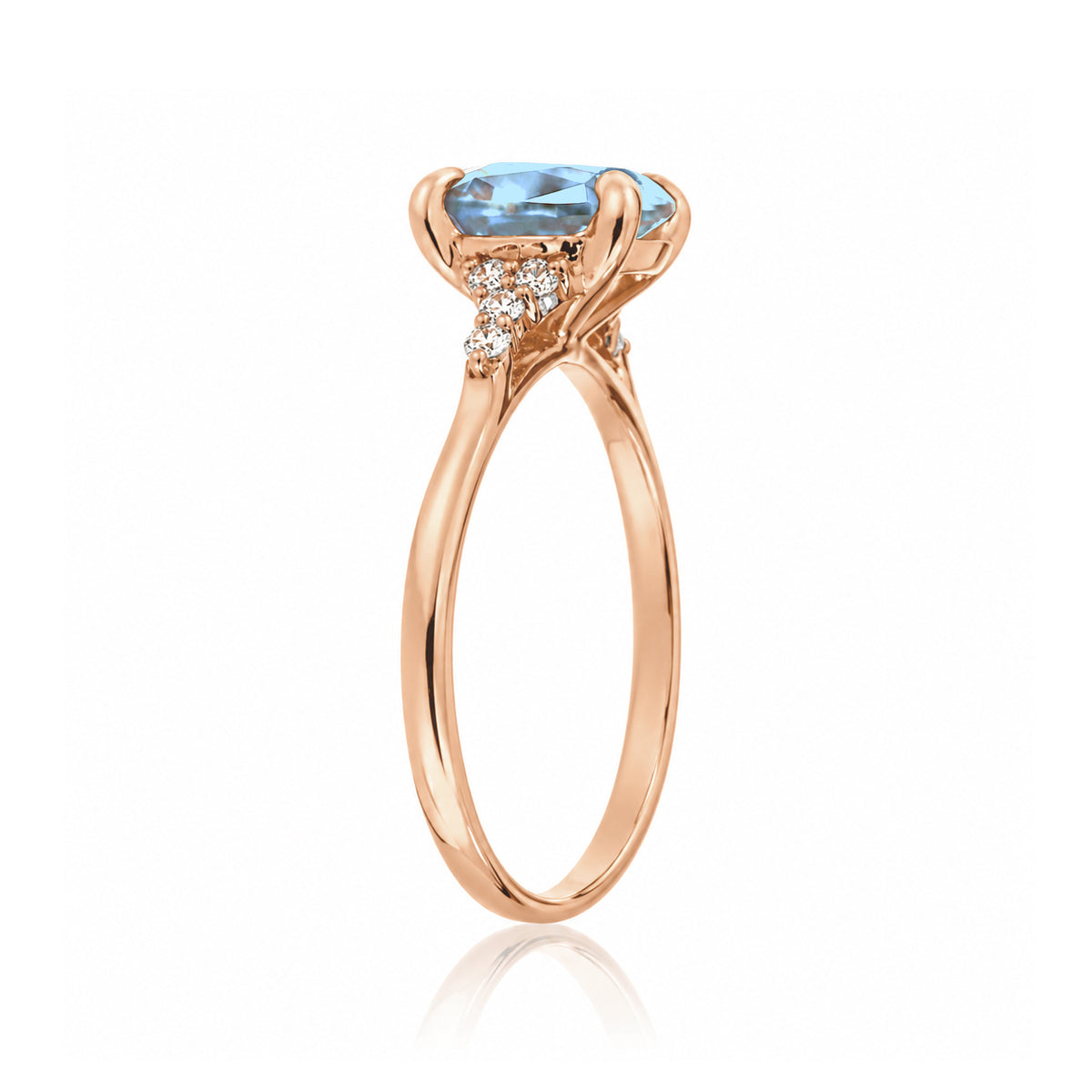 Oval aquamarine ring in rose gold with side diamonds all natural - the Chloe ring