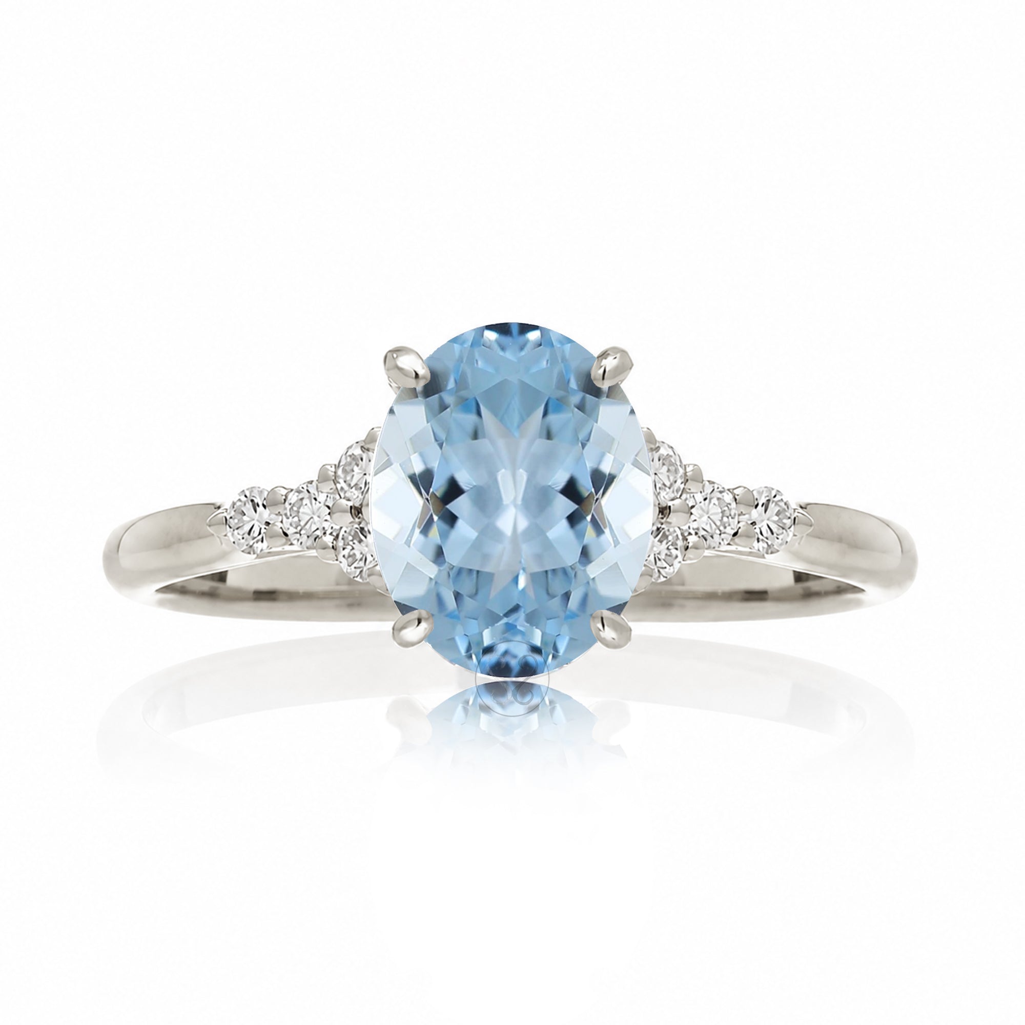 Oval aquamarine ring in white gold with side diamonds all natural - the Chloe ring