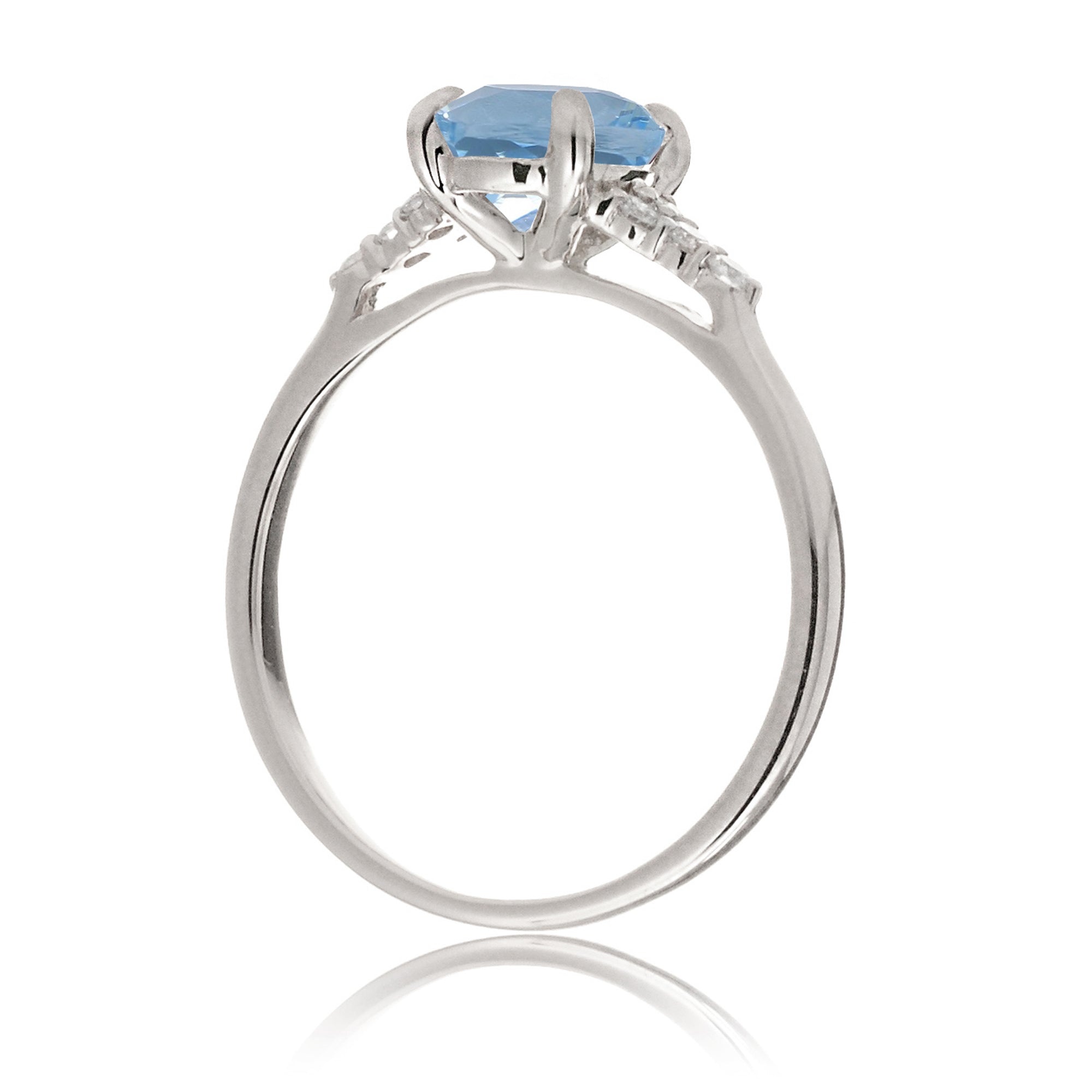 Oval aquamarine ring in white gold with side diamonds all natural - the Chloe ring