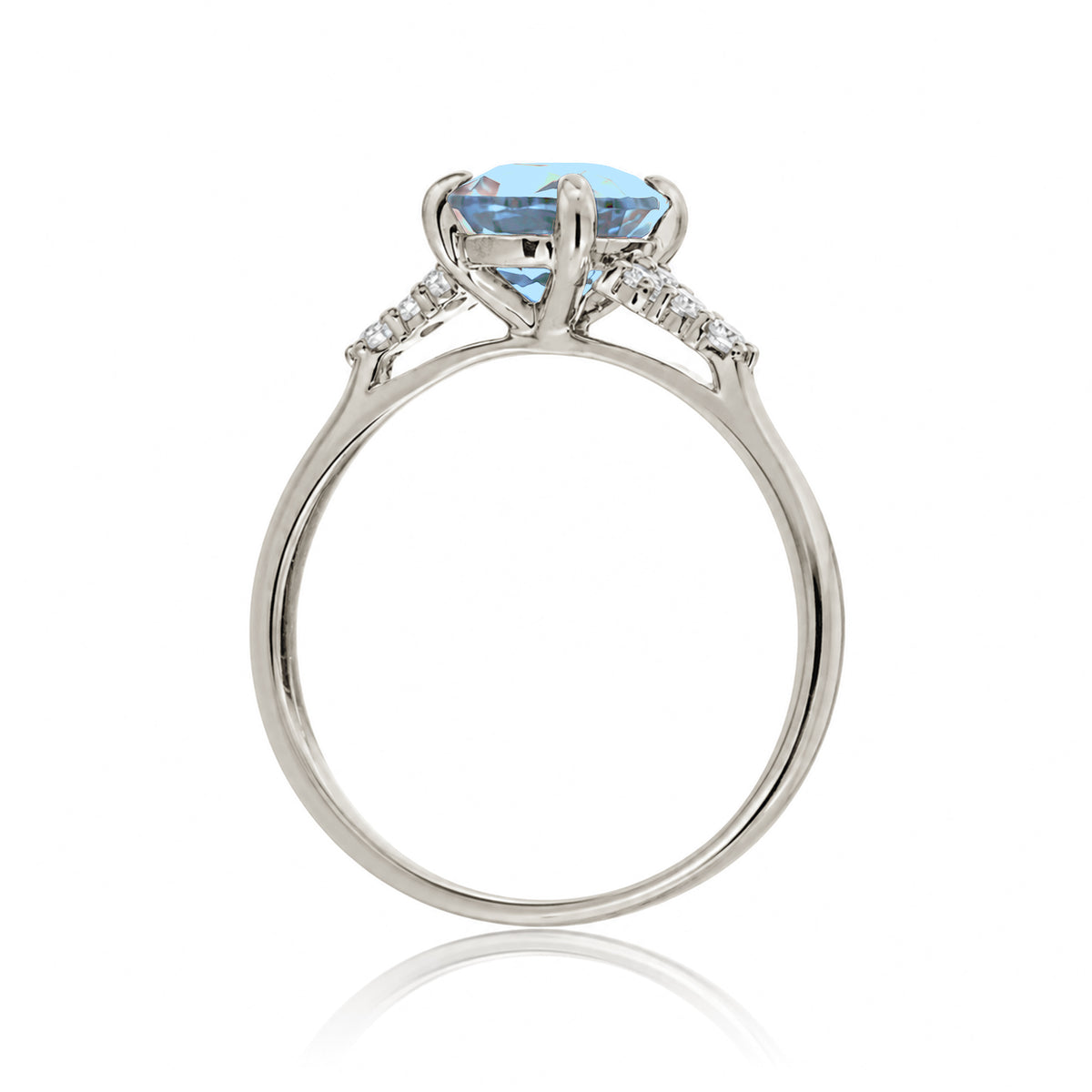 Oval aquamarine ring in white gold with side diamonds all natural - the Chloe ring