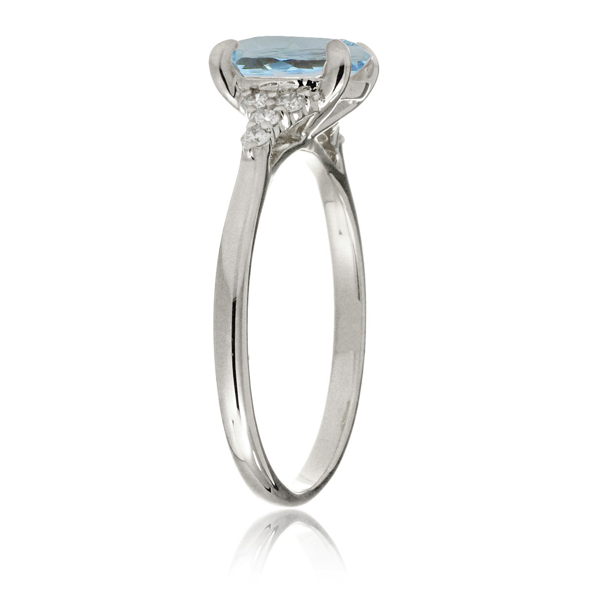 Oval aquamarine ring in white gold with side diamonds all natural - the Chloe ring