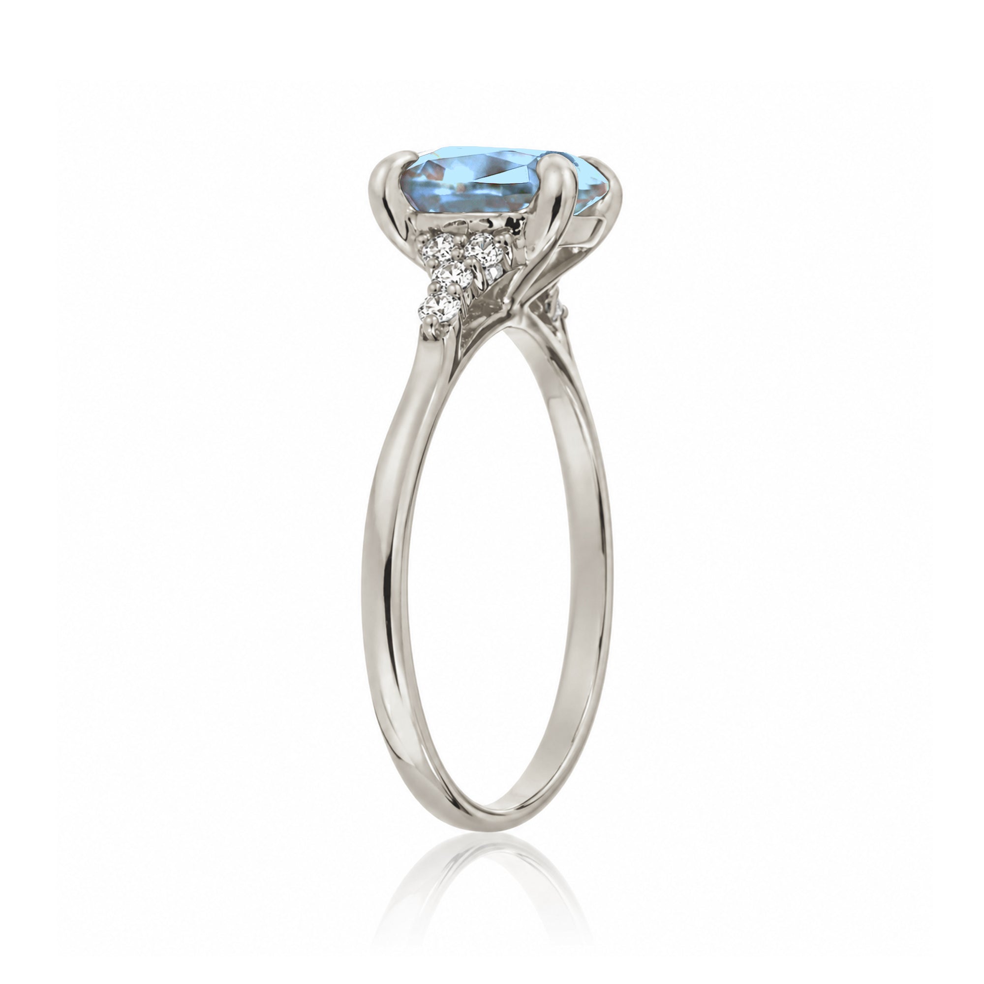 Oval aquamarine ring in white gold with side diamonds all natural - the Chloe ring