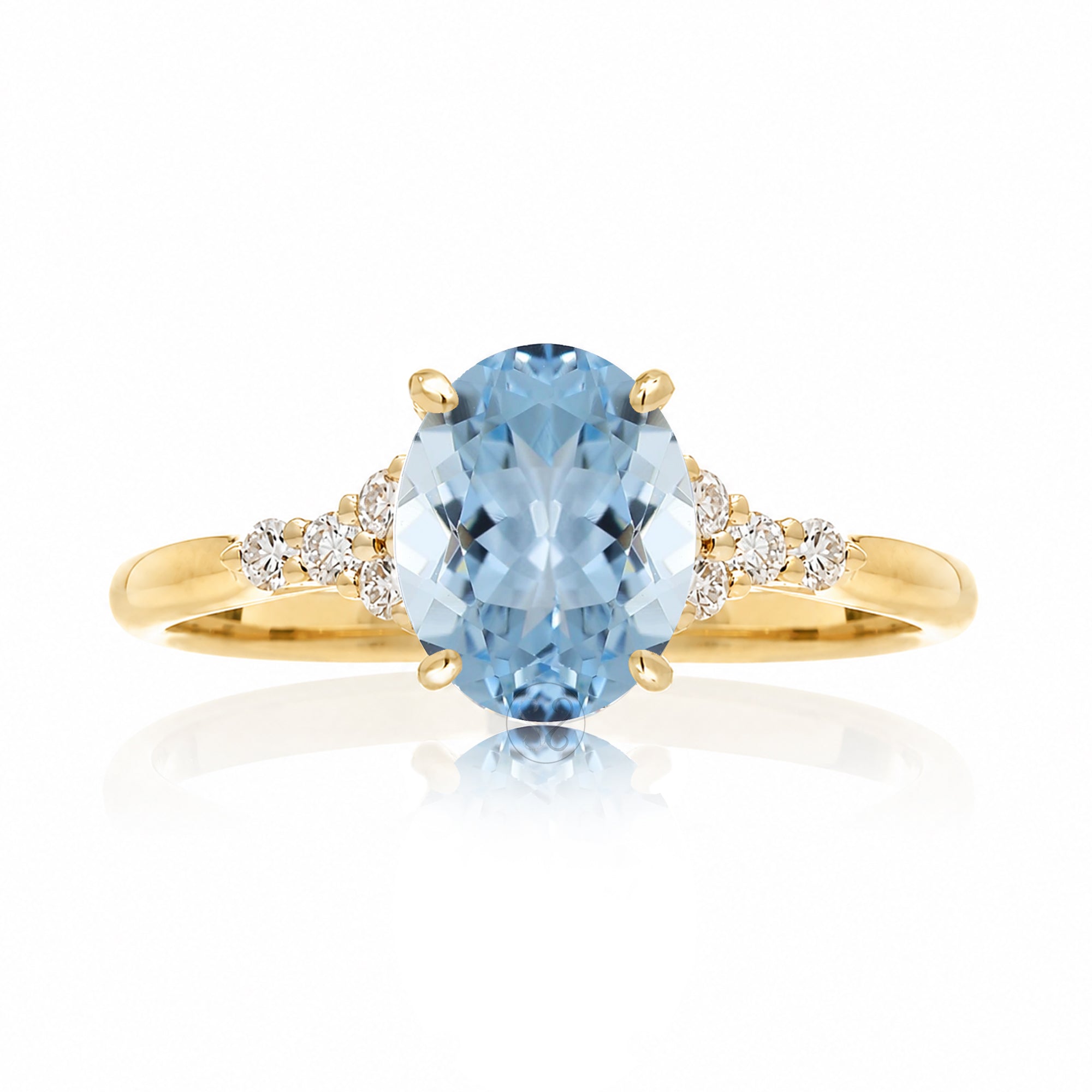 Oval aquamarine ring in yellow gold with side diamonds all natural - the Chloe ring