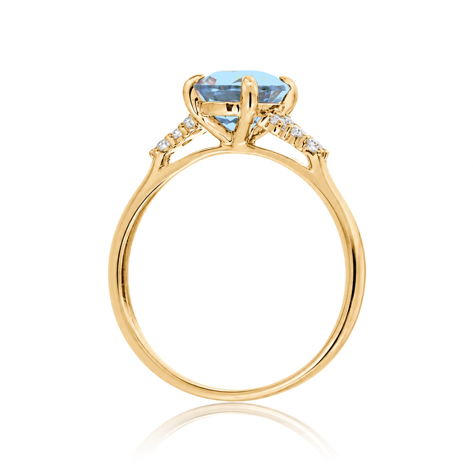 Oval aquamarine ring in yellow gold with side diamonds all natural - the Chloe ring