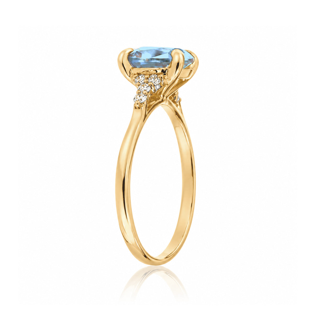 Oval aquamarine ring in yellow gold with side diamonds all natural - the Chloe ring