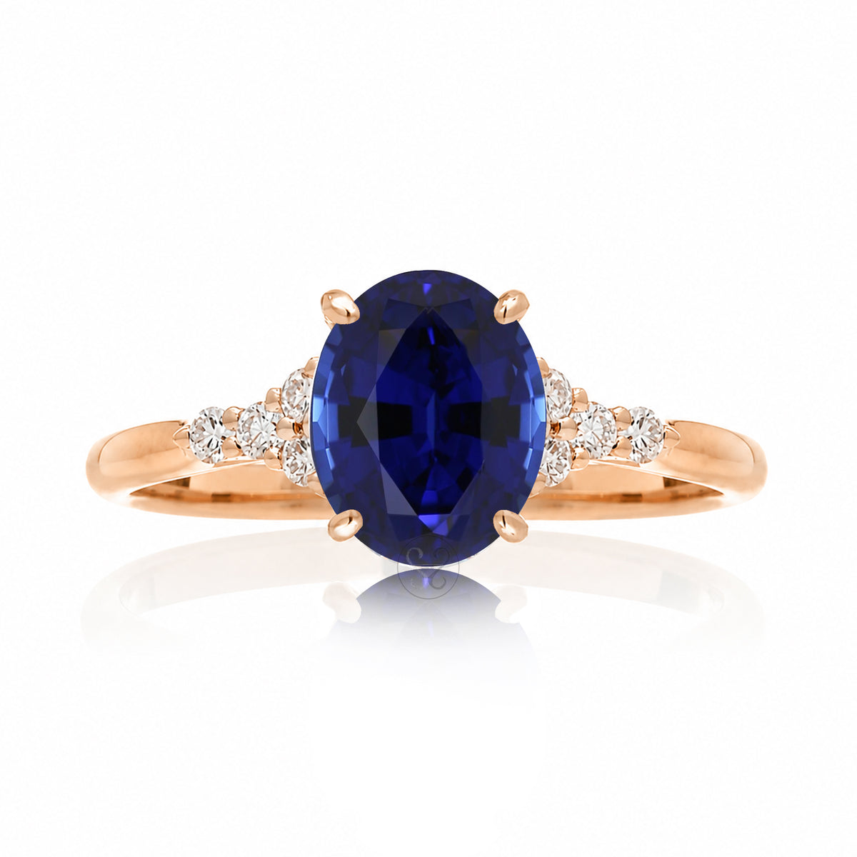 Oval blue sapphire ring in rose gold with side diamonds all natural - the Chloe ring