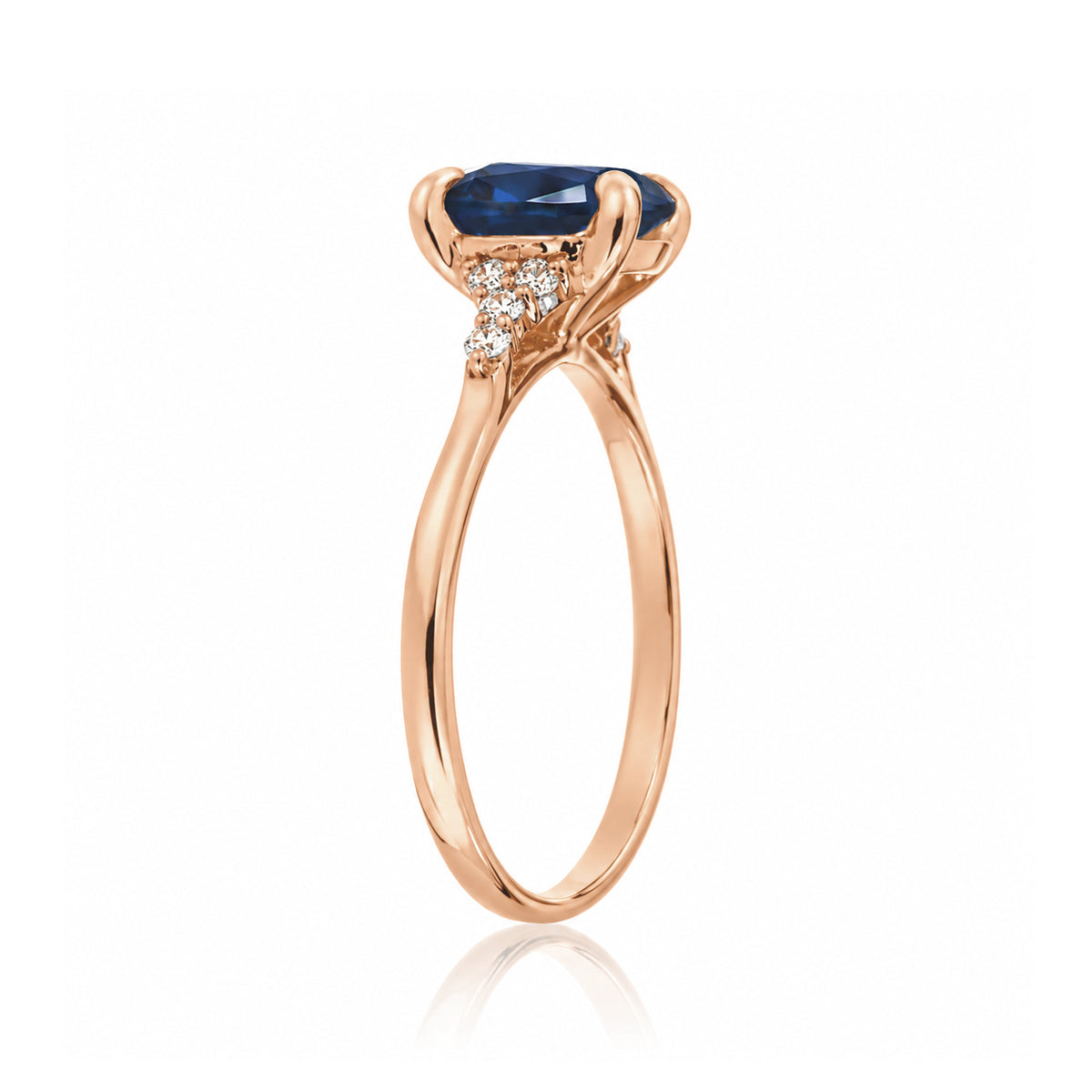 Oval blue sapphire ring in rose gold with side diamonds all natural - the Chloe ring