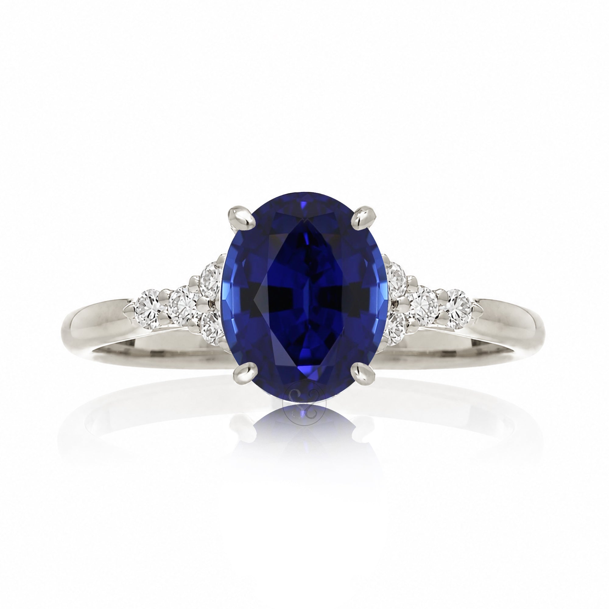 Oval blue sapphire ring in white gold with side diamonds all natural - the Chloe ring