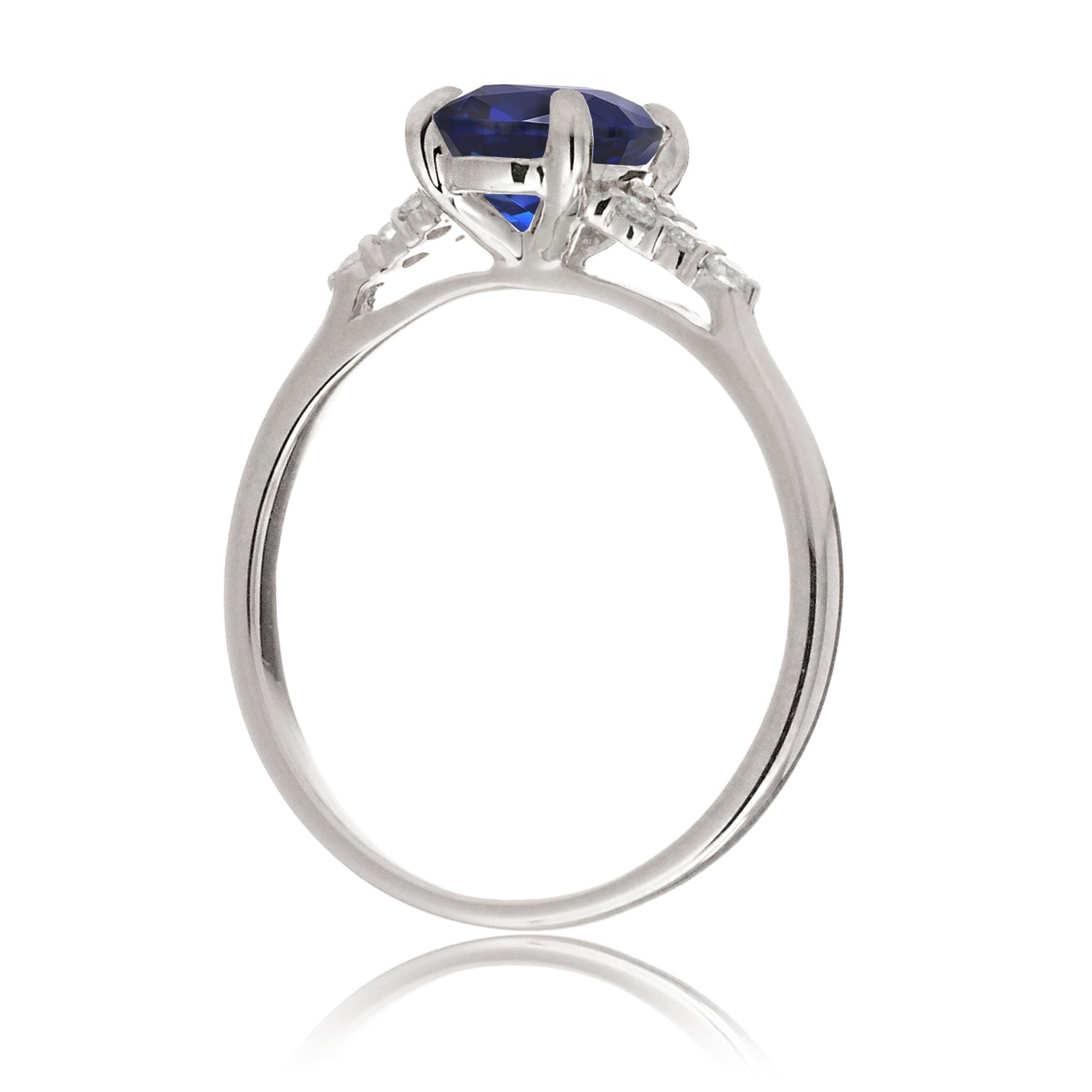 Oval blue sapphire ring in white gold with side diamonds all natural - the Chloe ring