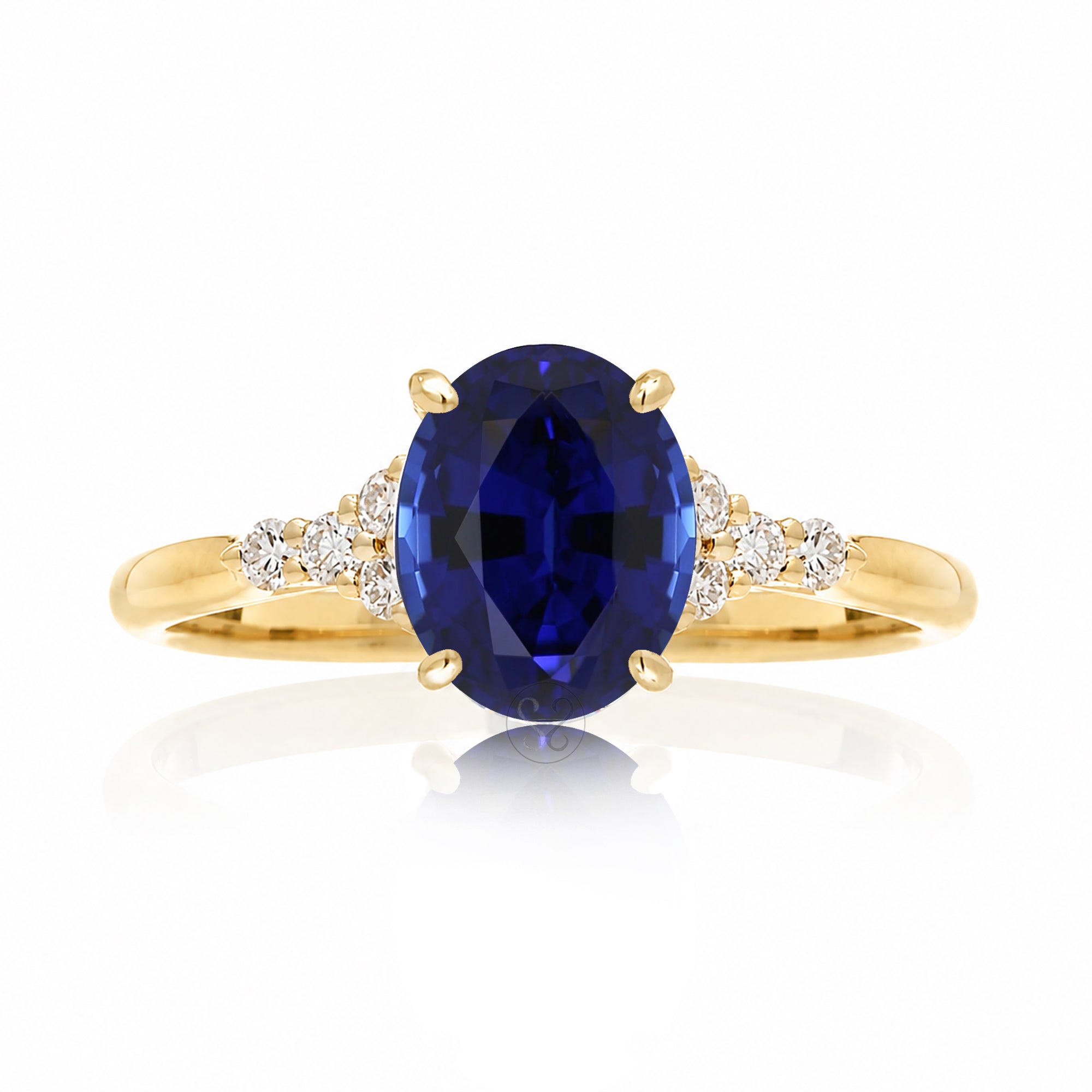 Oval blue sapphire ring in yellow gold with side diamonds all natural - the Chloe ring