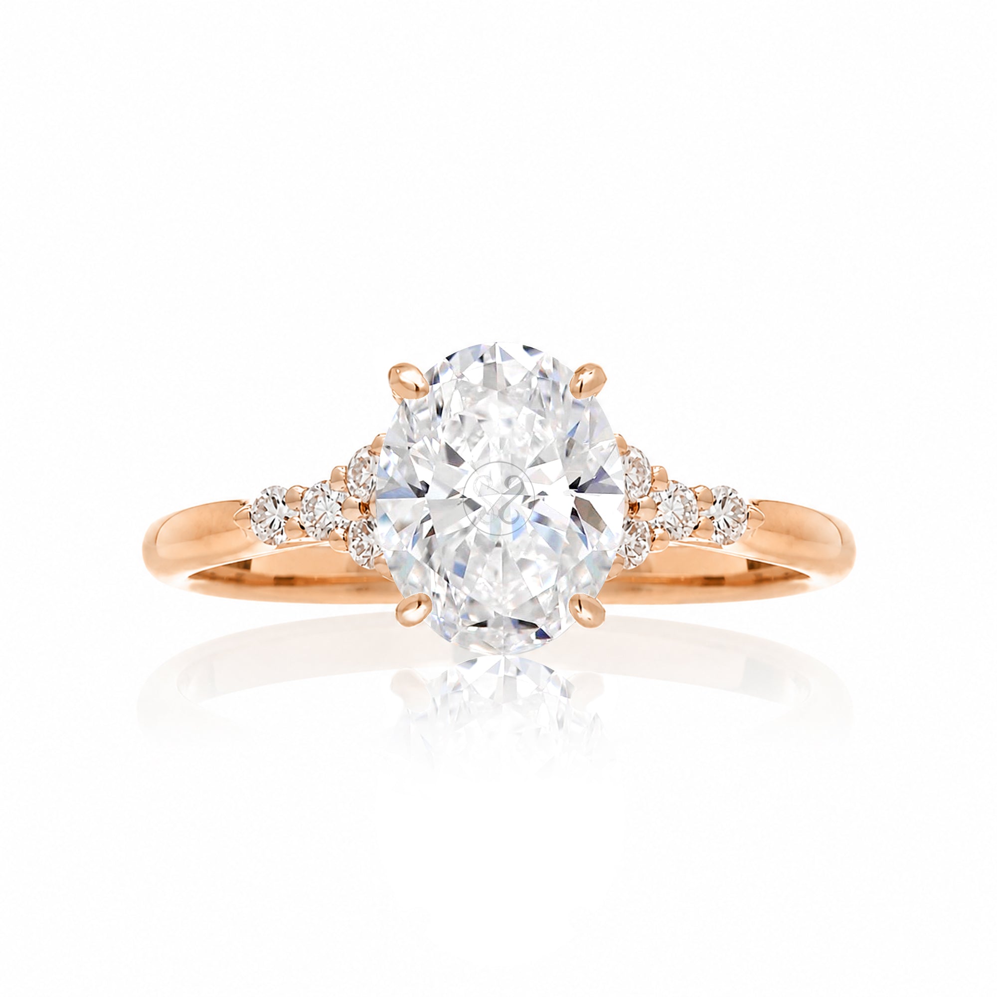 Oval diamond ring in rose gold with side diamonds lab-grown - the Chloe ring