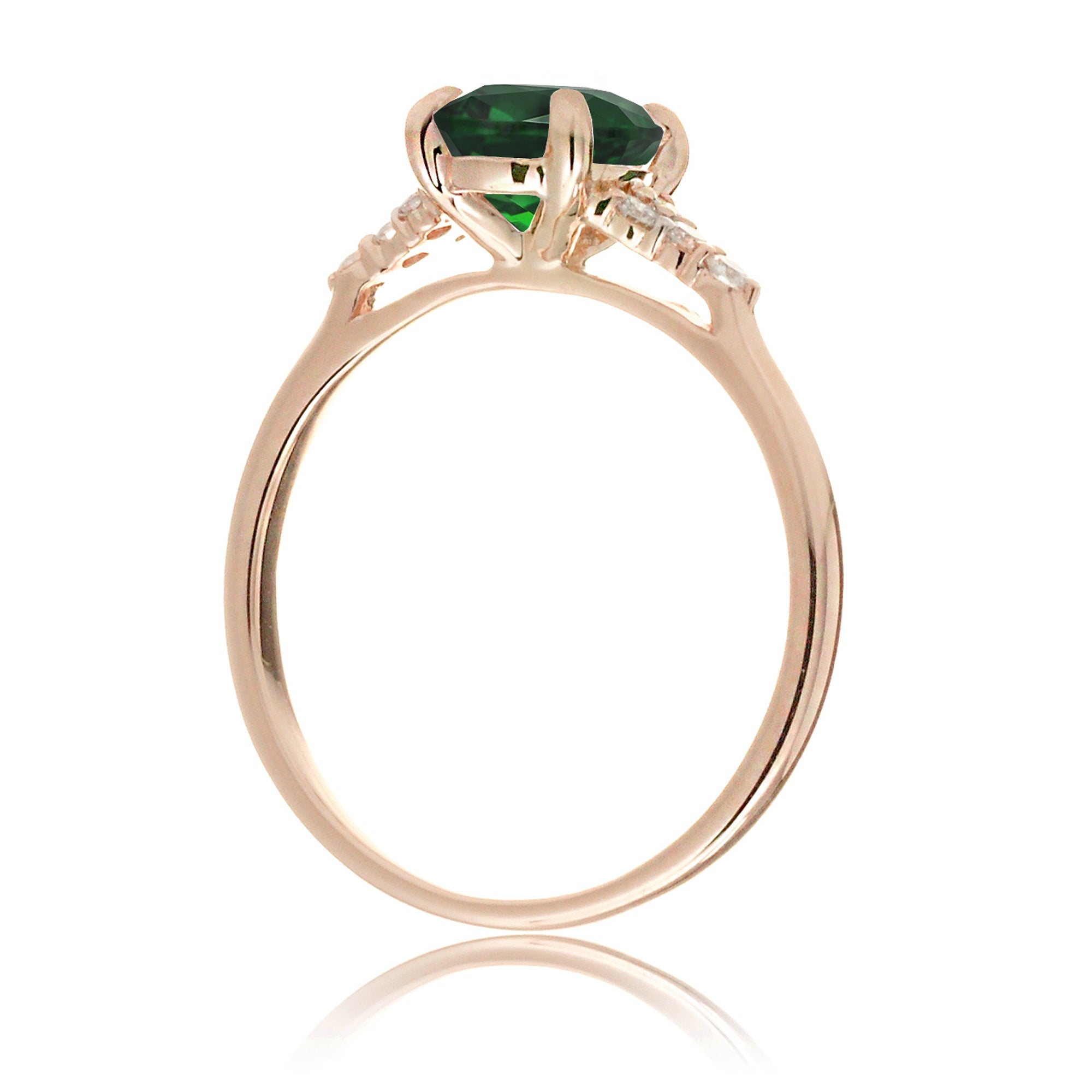 Oval green emerald ring in rose gold with side diamonds all natural - the Chloe ring