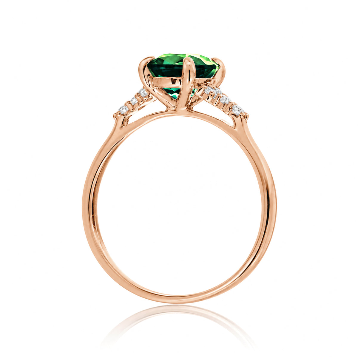 Oval green emerald ring in rose gold with side diamonds all natural - the Chloe ring