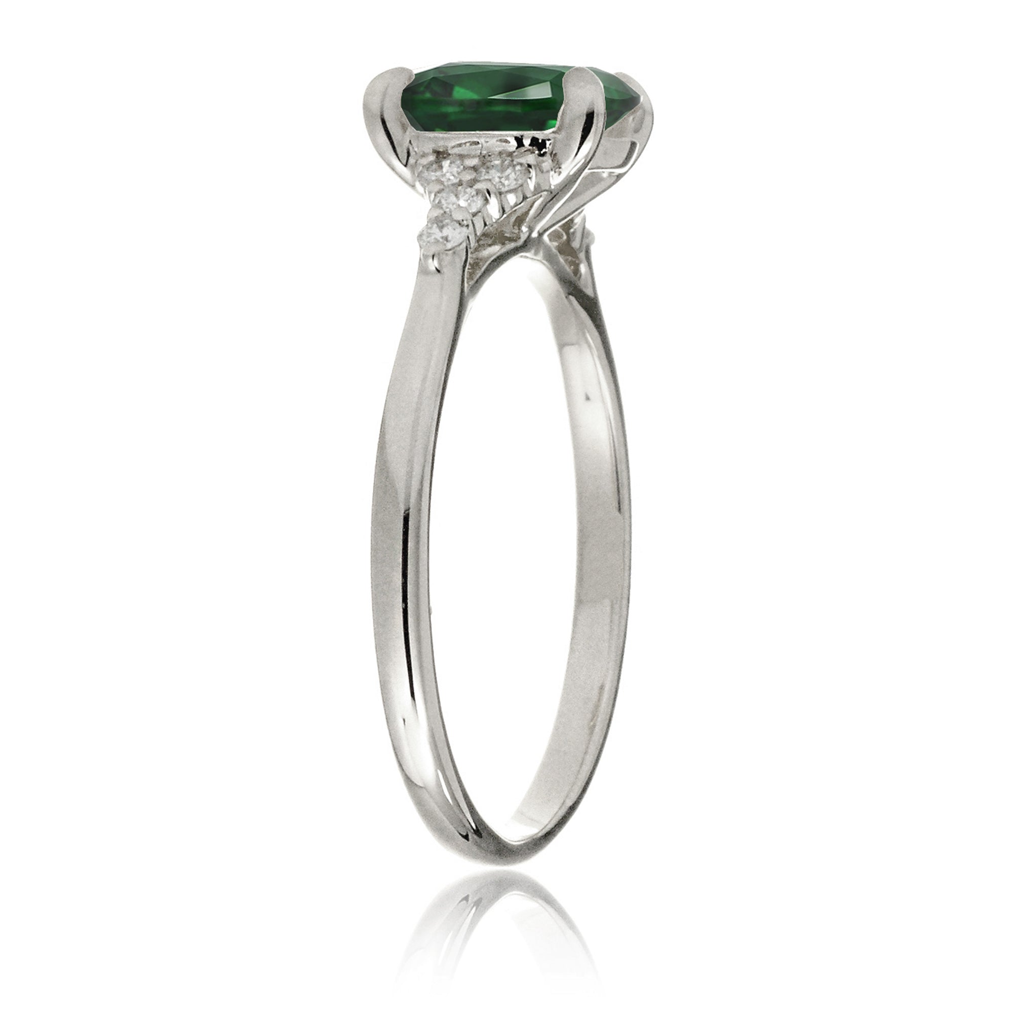 Oval green emerald ring in white gold with side diamonds all natural - the Chloe ring