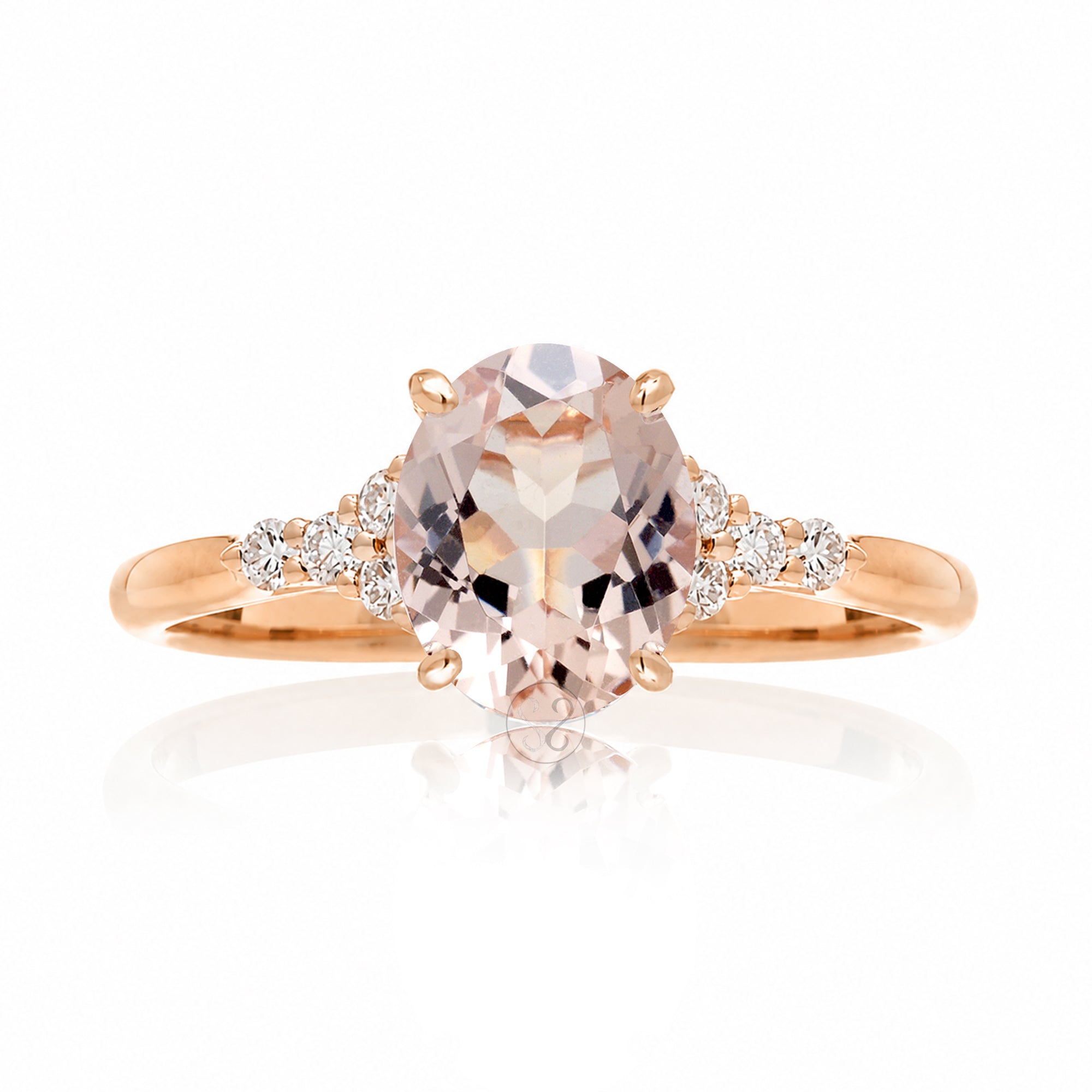 Oval morganite ring in rose gold with side diamonds all natural - the Chloe ring