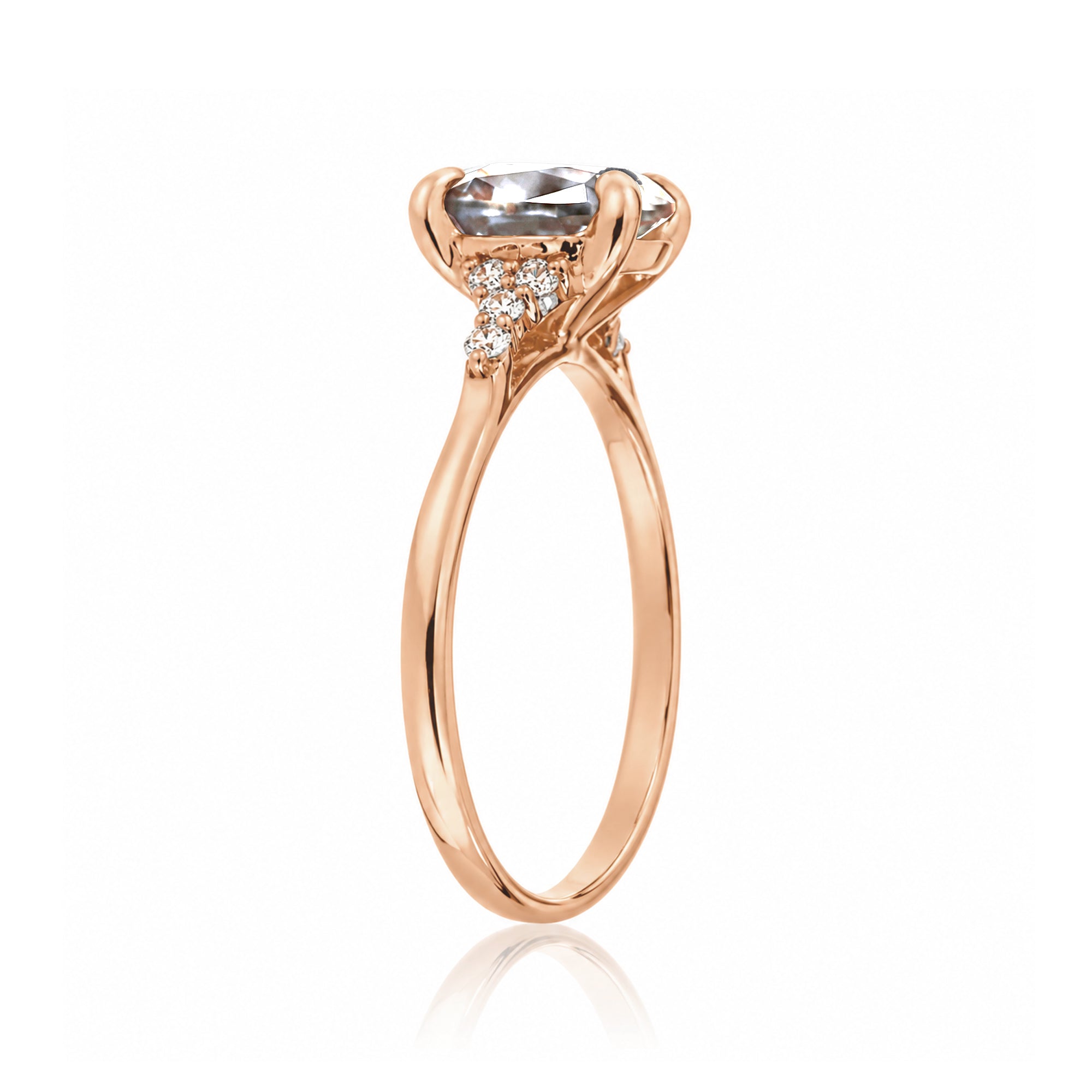 Oval morganite ring in rose gold with side diamonds all natural - the Chloe ring
